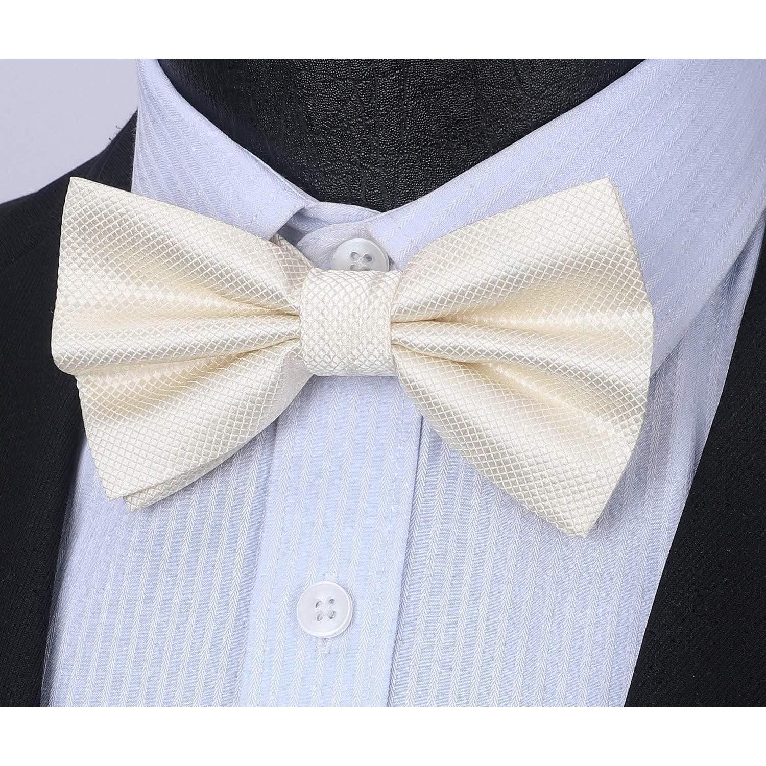 LuxusKollektion Fliege Fliege Herren Bereits Gebunden Verstellbar Paisley Hochzeit Cremeweiß