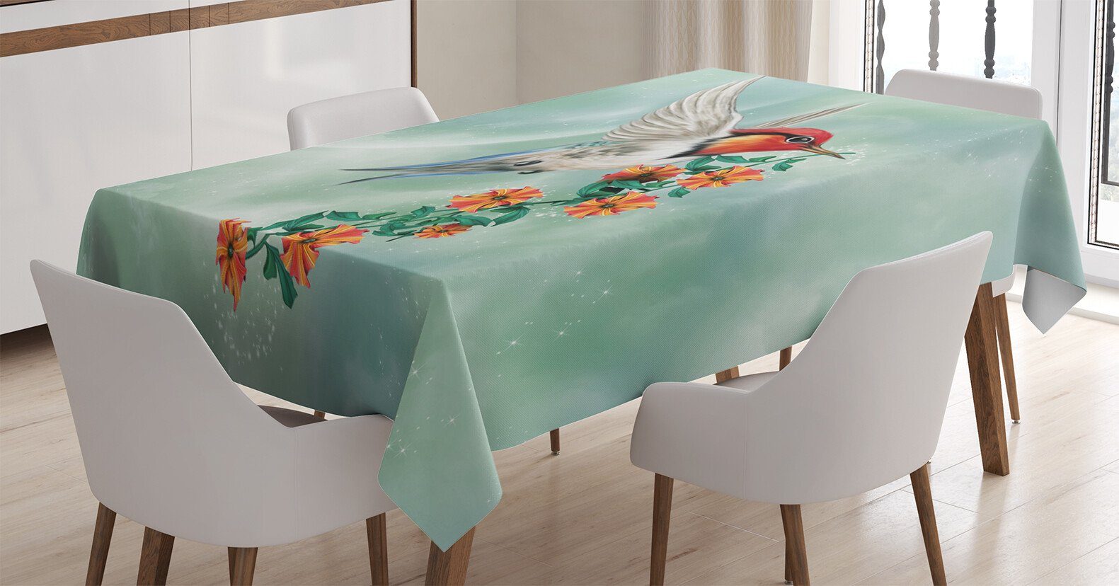 Abakuhaus Tischdecke Farbfest Waschbar Für den Außen Bereich geeignet Klare Farben, Tier Vogel mit Blume Ast