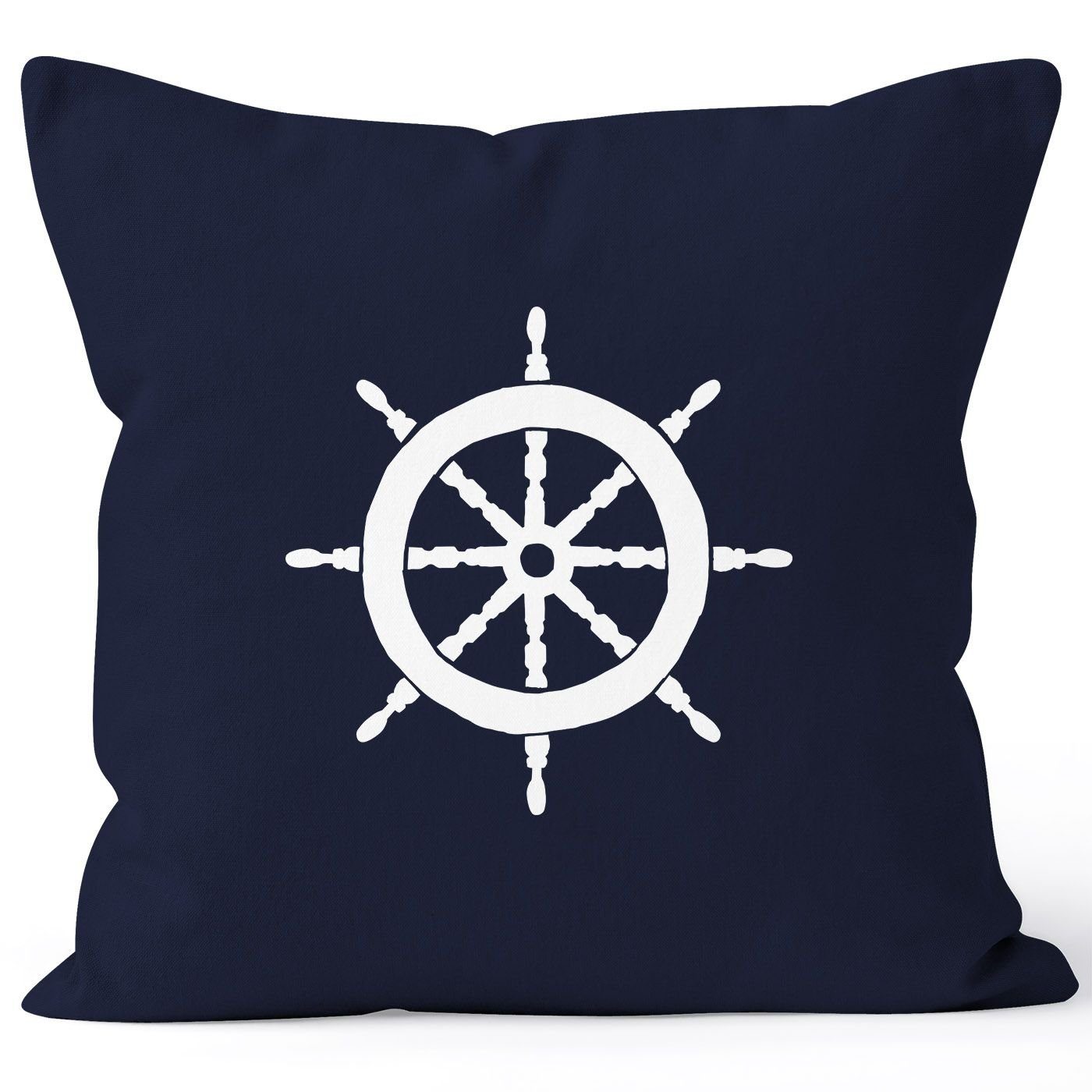 MoonWorks Dekokissen Kissenbezug Kissen-Hülle Deko-Kissen 40x40 Steuerrad Segeln Baumwolle MoonWorks® navy