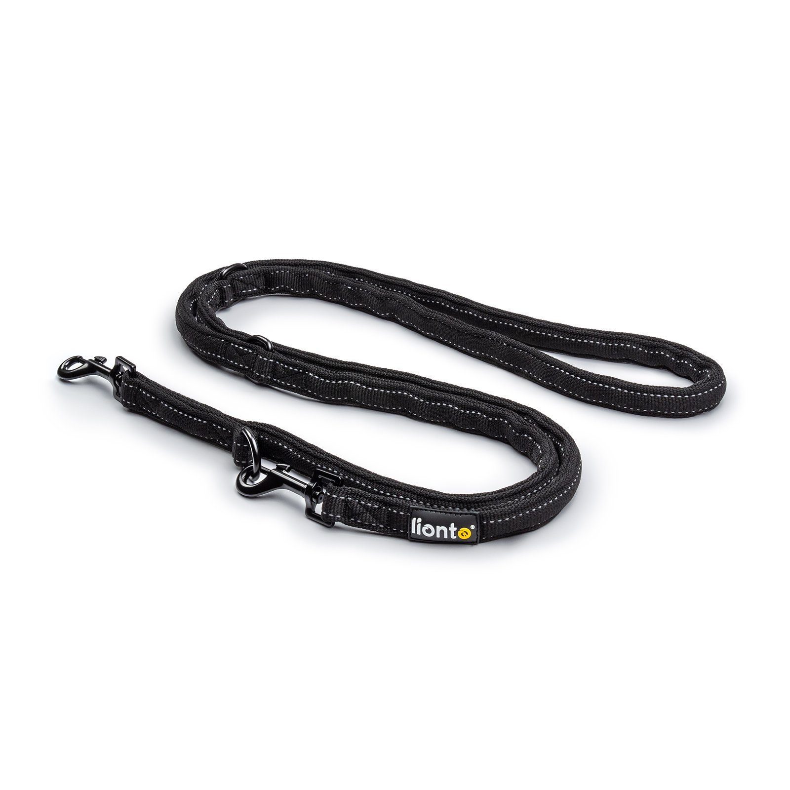 lionto Hundeleine Hundeleine, Umhängeleine, Doppelleine, reflektierend, 2 m, mehrfach verstellbar, schwarz