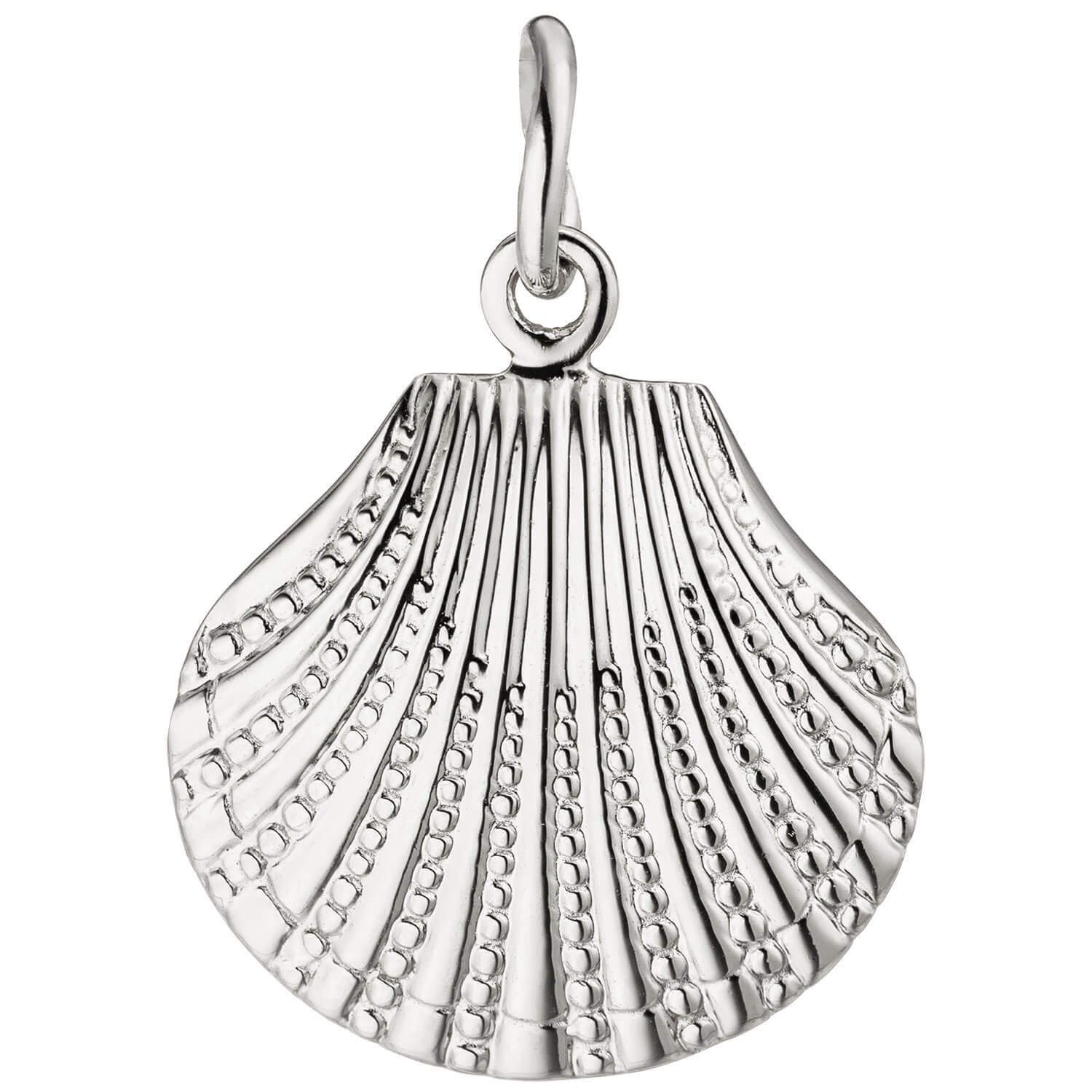 Schmuck Krone Kettenanhänger Anhänger Seemuschel mit Struktur aus 925 Sterlingsilber, rhodiniert, Silber 925