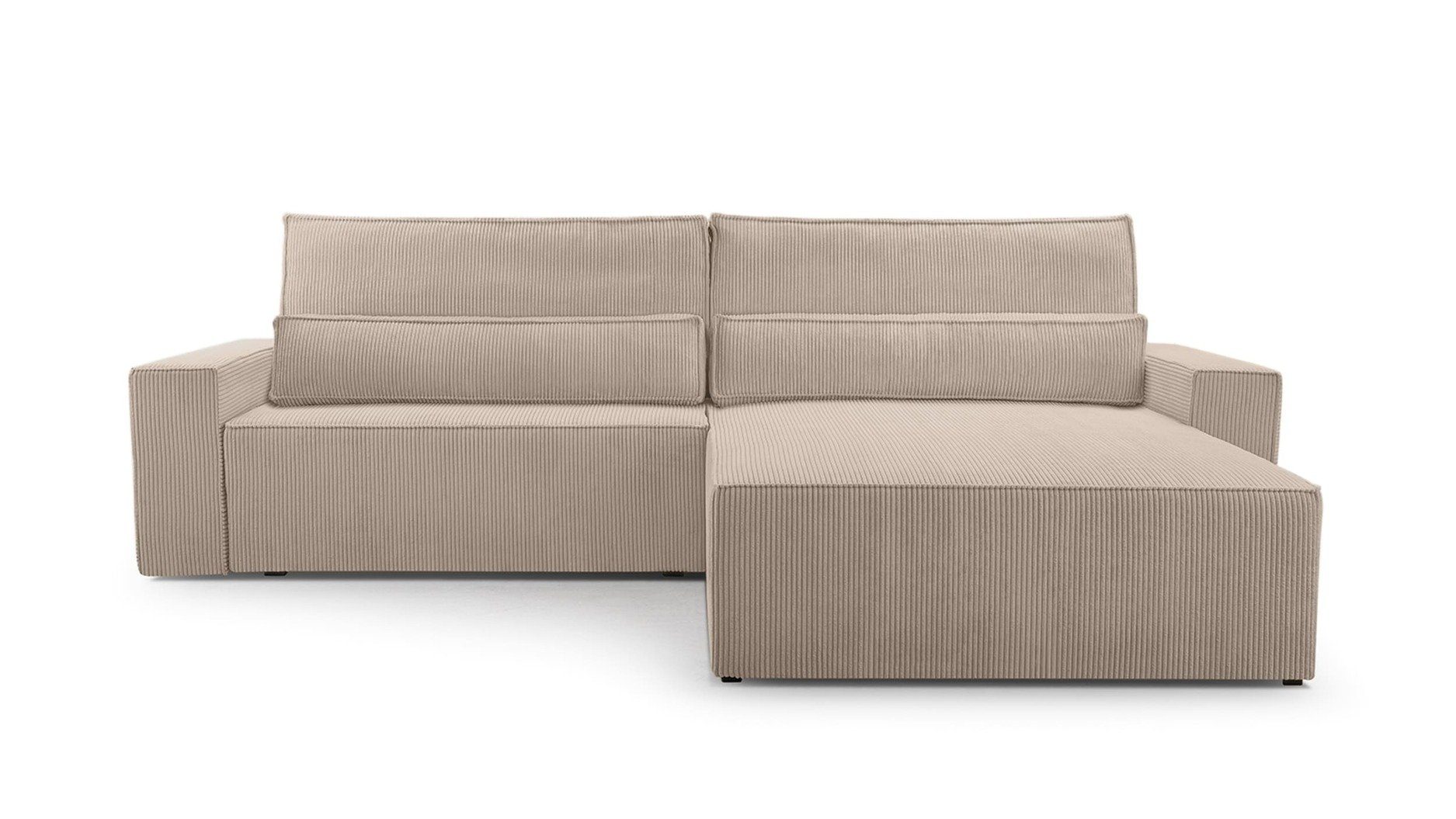 Cordstoff 02) Dunkelbeige Sofagarnitur Schlaffunktion für Ecksofa mane beidseitig - Couch und mit Cord montierbar L-Form Wohnzimmer Schlafsofa 297x85x185cm, DENVER, Sofa Bettkasten MOEBLO (Poso Eckcouch