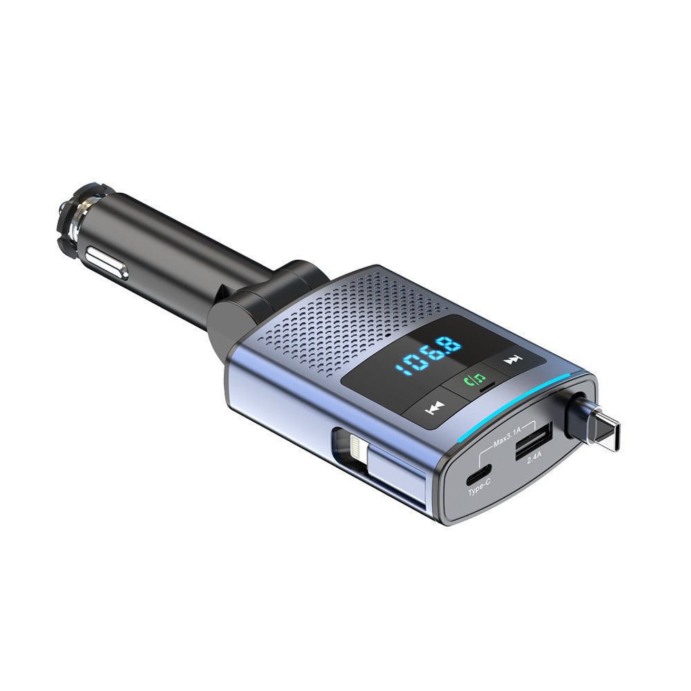AFKSMILE 80W Bluetooth 5.3 Adapter Auto, 100cm Einziehbares Kabel Autobatterie-Ladegerät (Zigarettenanzünder USB C & FM Transmitter, …
