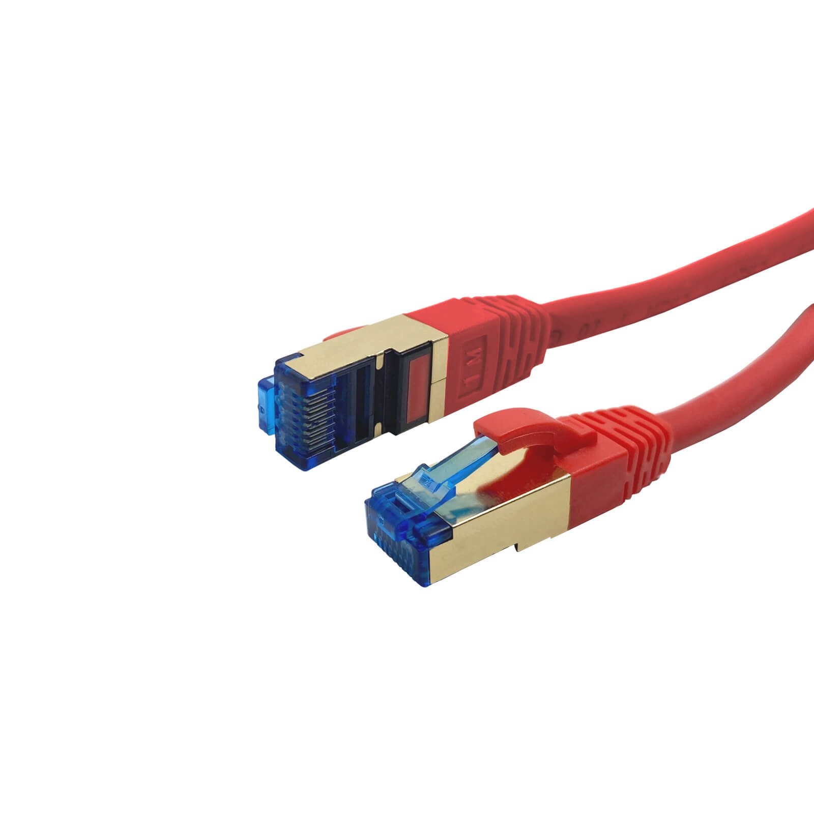 ProfiPatch CAT 7 Patchkabel Ethernet RJ45 Netzwerkkabel Rohkabel LAN-Kabel, RJ45, (25 cm), vergoldet, halogenfrei, rot