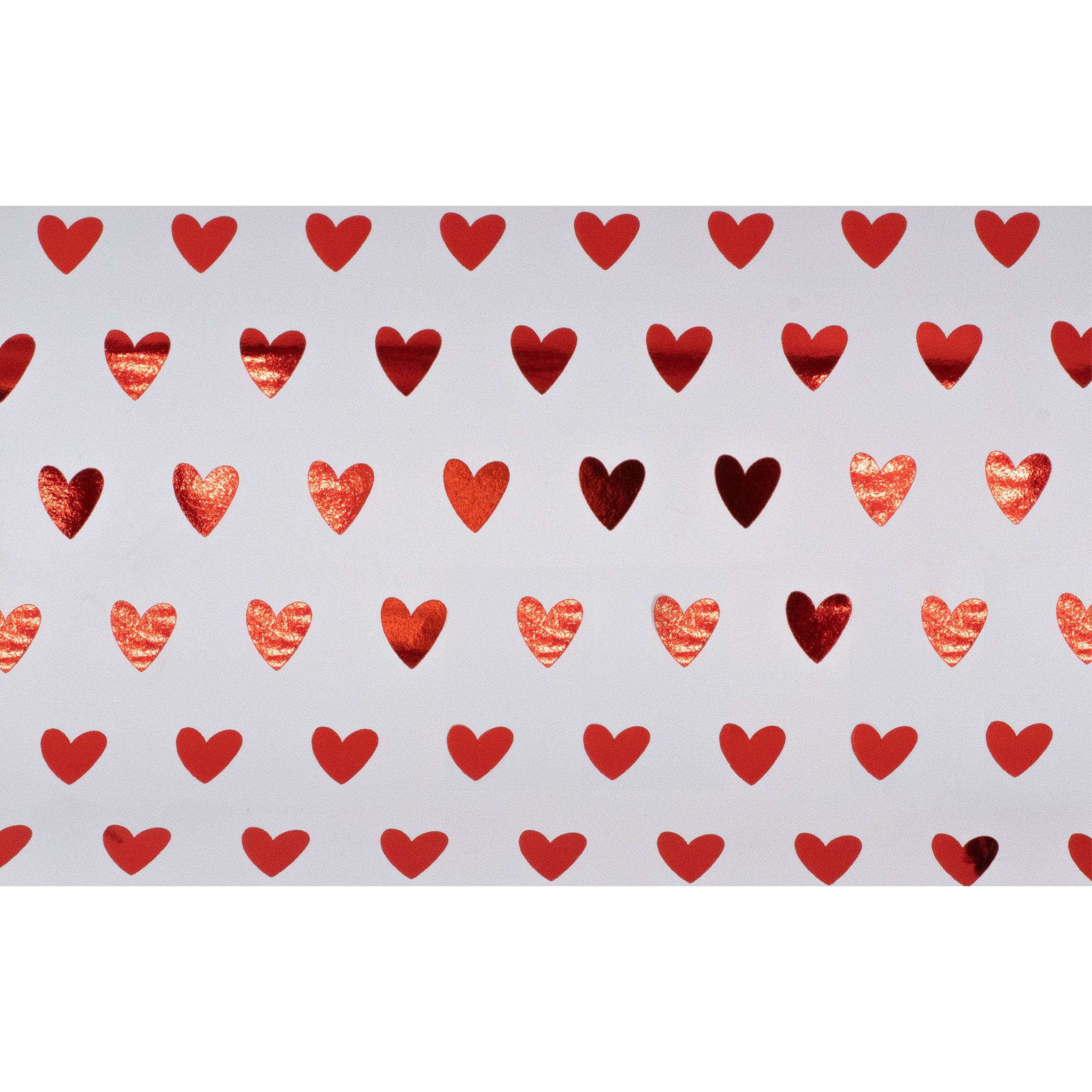Star Geschenkpapier, Geschenkpapier Herzen 70cm x 2m Rolle Weiß / Rot glänzend