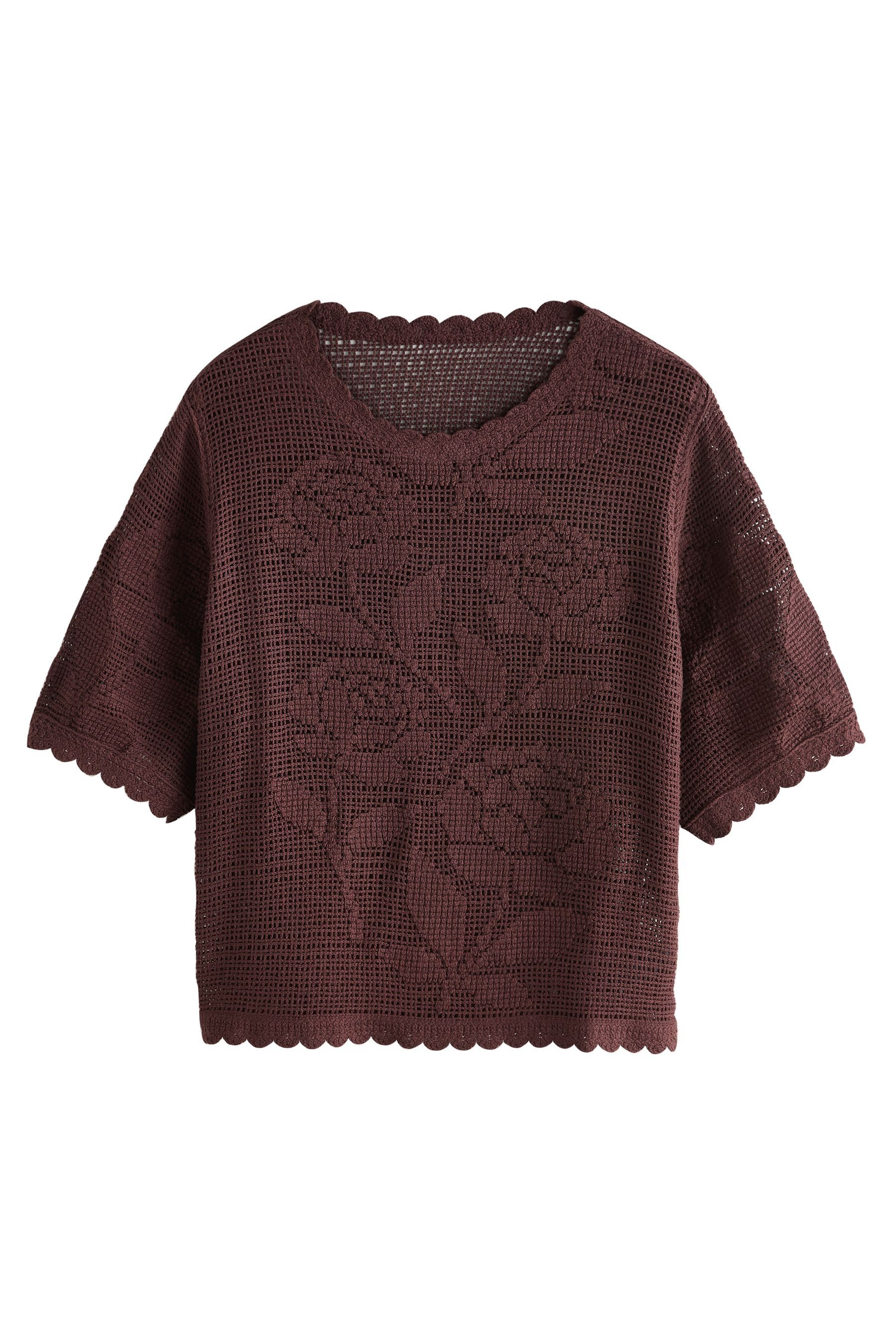 Kurzarmpullover Kurzärmeliges T-Shirt mit Häkelblumen