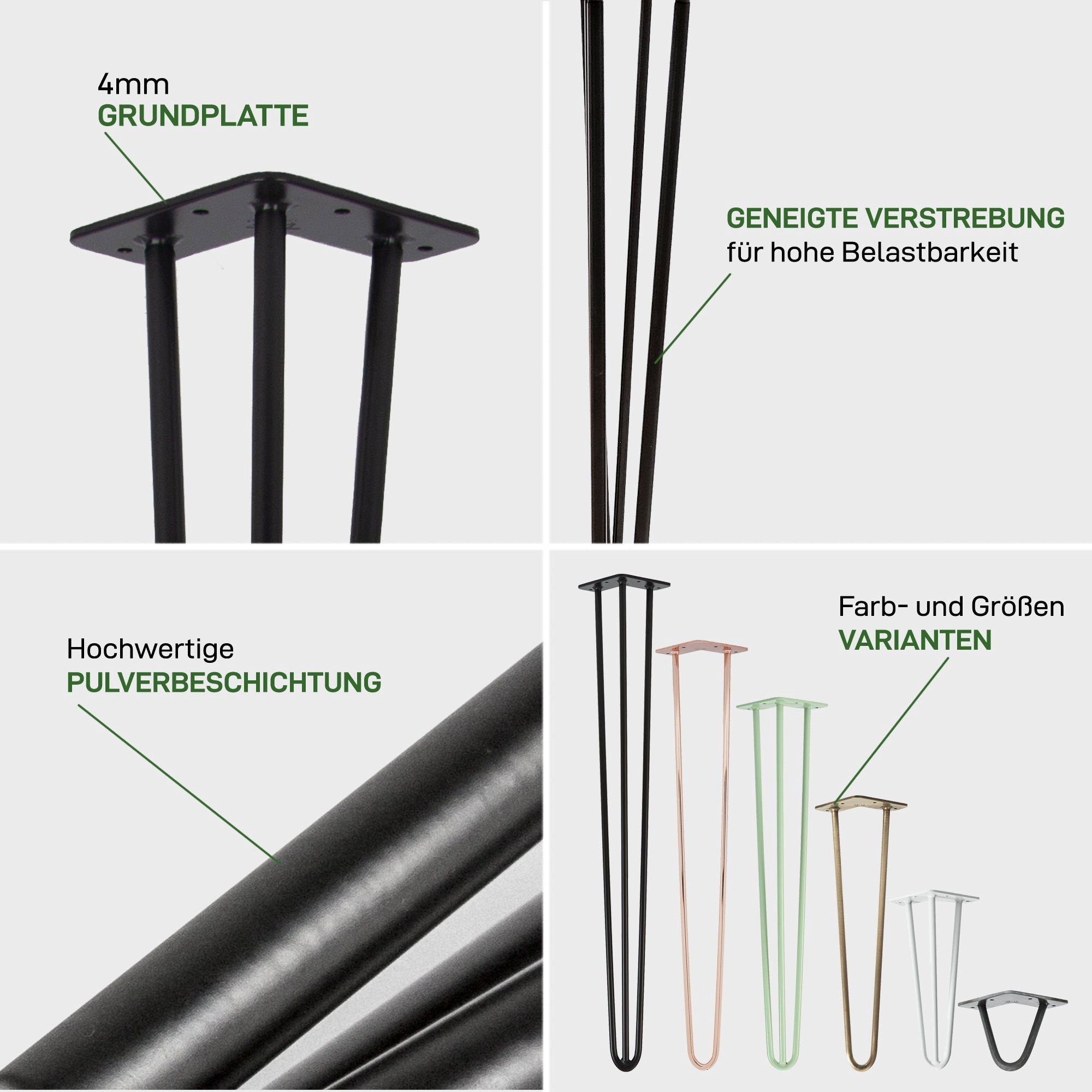 Natural Goods Berlin Tischbein 4er Set HAIRPIN Legs, Haarnadelbeine, Möbelfüße, 15cm - 3 Streben - Möbelfüße, Schwarz – Bild 4 von 5