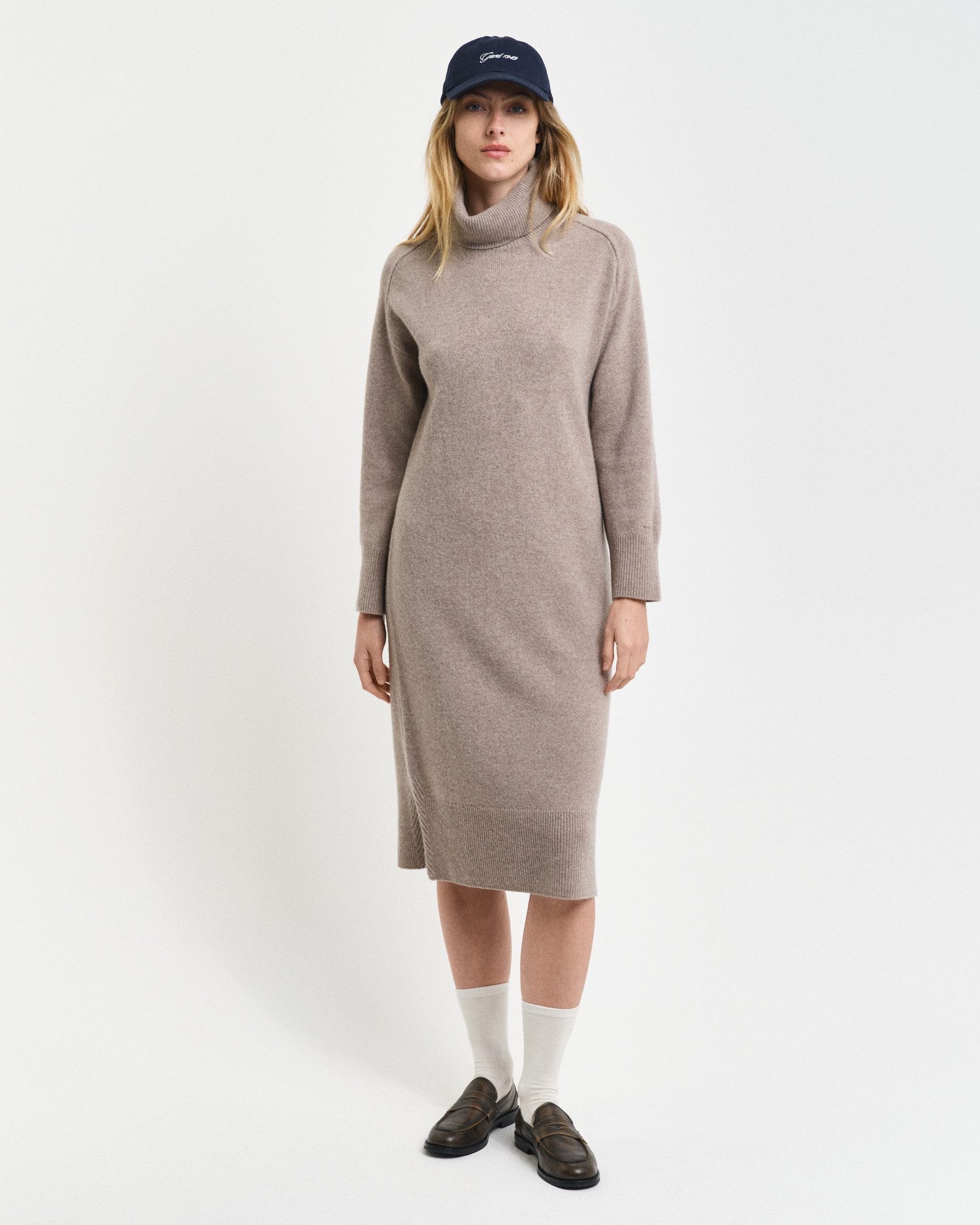 Midikleid HERRINGBONE DETAIL ROLLNECK DRESS