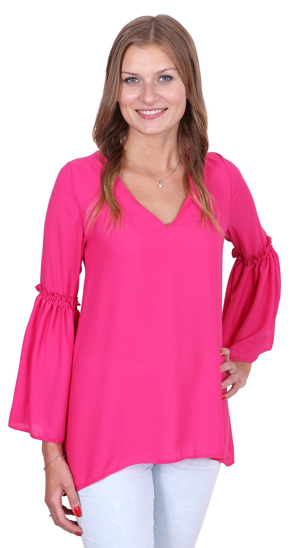 Blusentop John Zack elegante rosa Bluse, Glockenärmel S