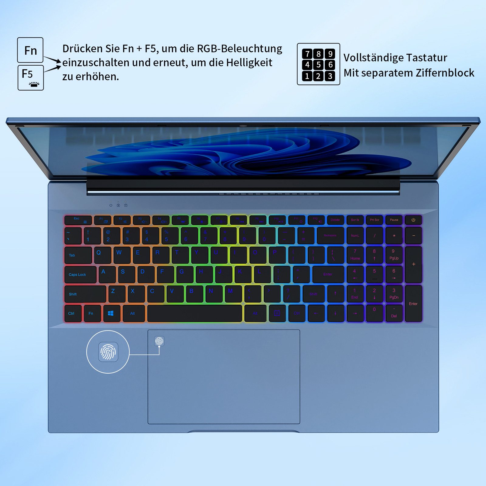 LONGEVINCE Full HD Business-Notebook, 16GB RAM Notebook (43,94 cm/17.3 Zoll, Intel Core i5-1038NG7, Intel UHD Graphics-Serie, 16 GB, 476 GB SSD, Wi-Fi 6, BT 5.0, 2-MP-Webcam) blau