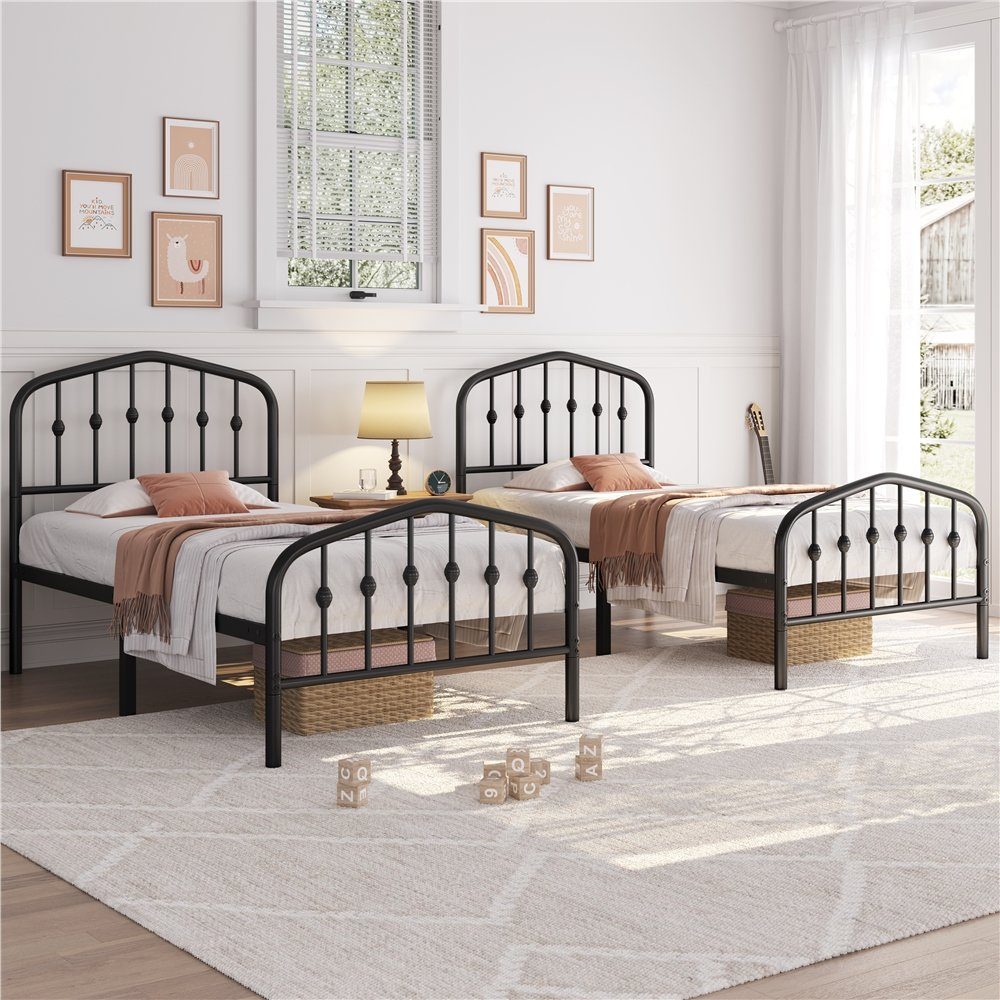 Yaheetech Metallbett 90-160cm (B), Bettrahmen Vintage Bettgestell mit kronenförmigem Kopfteil