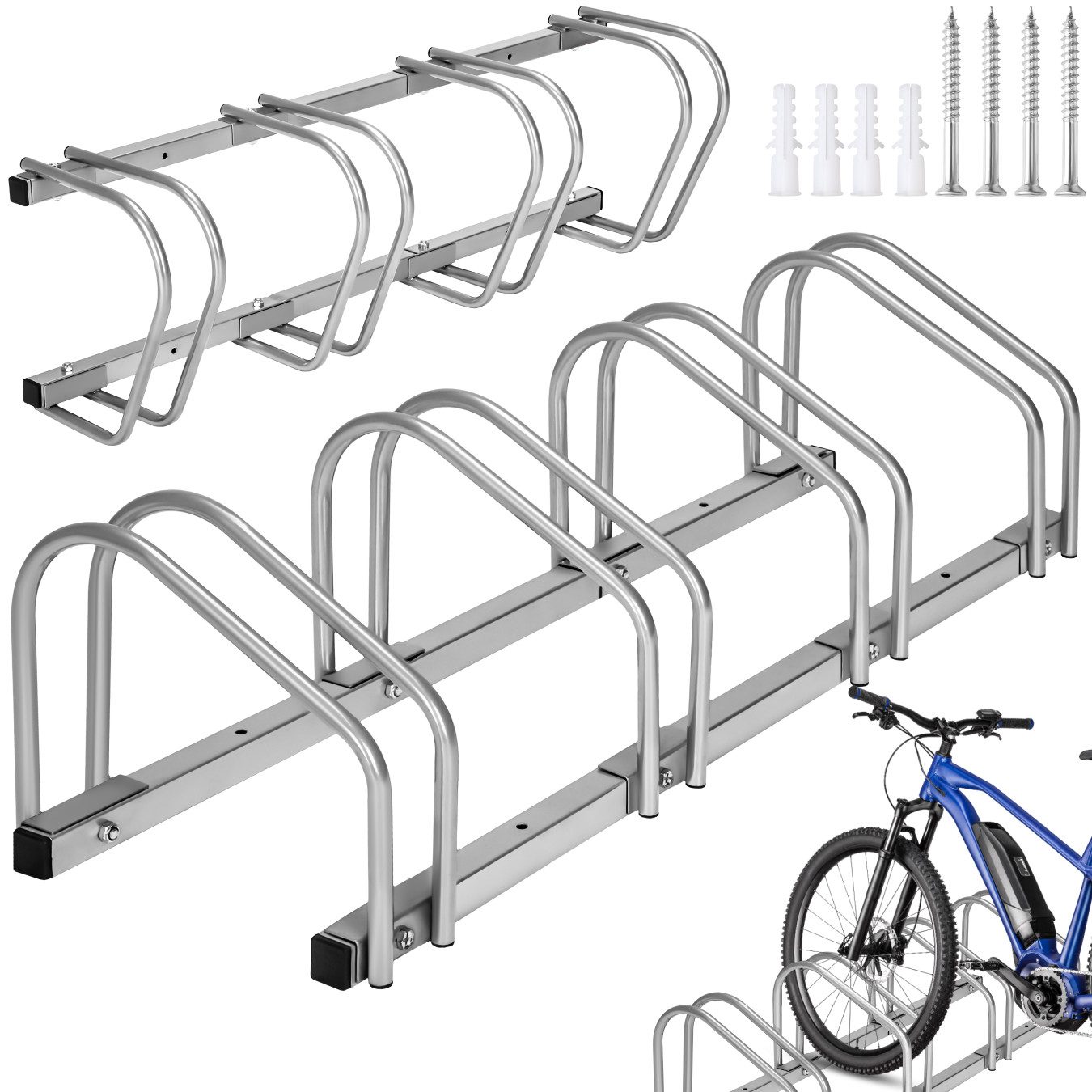 tectake Велосипедные стойки Fahrradhalter aus rostfreiem Stahl für Reifenbreiten von 35 - 60 mm, Boden- und Wandmontage, von beiden Seiten befahrbar
