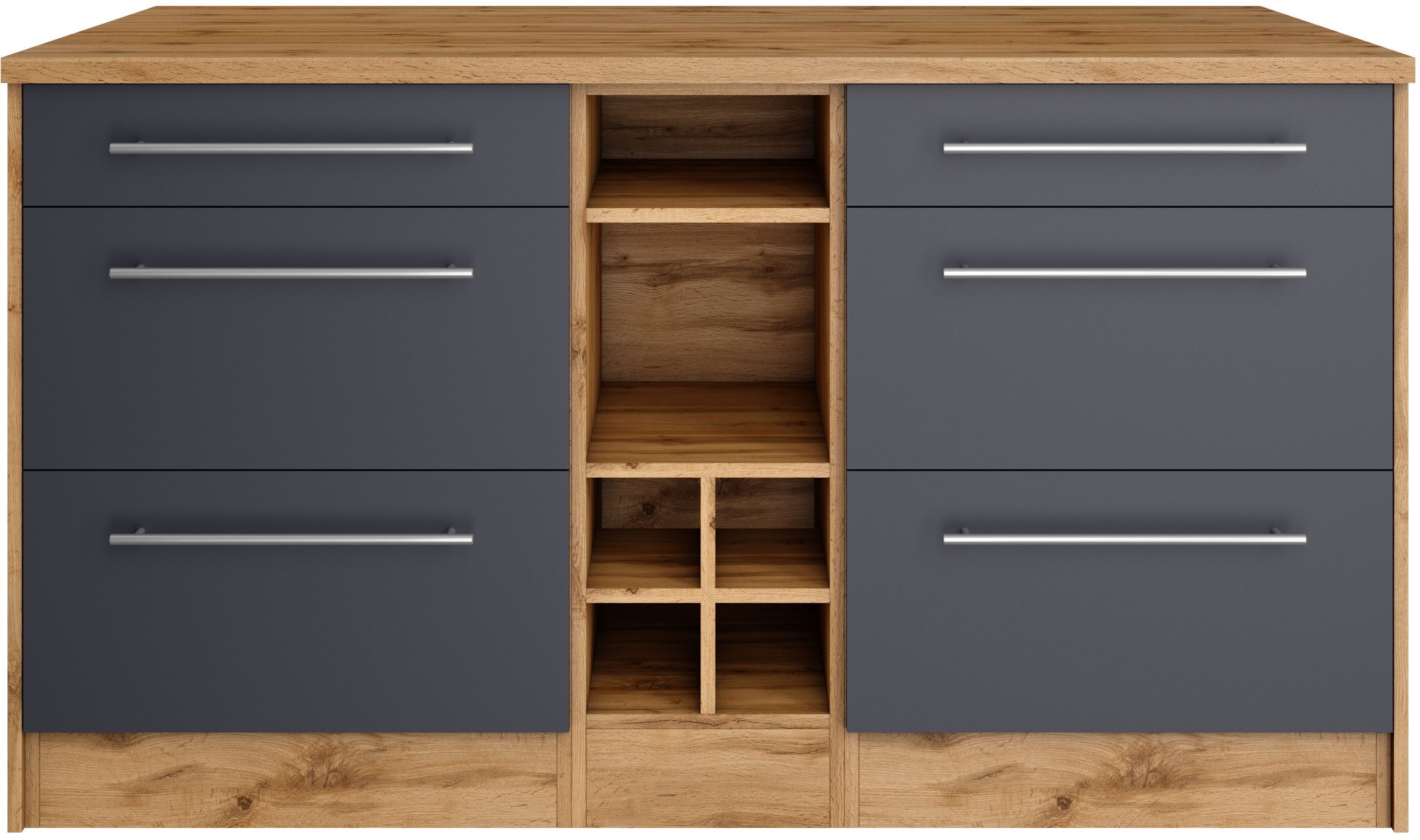 KOCHSTATION Kücheninsel KS-Wien, Breite 153 cm, MDF-Fronten, Flaschenregal