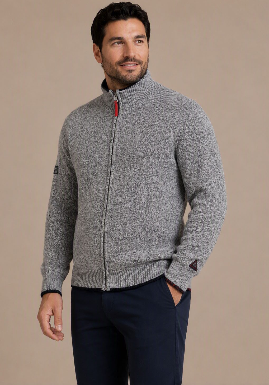 Man's World Plus Strickjacke auch in Grosse Größen bis Gr. 7XL Regular Fit, melierte Optik, mit Stehkragen, mit Reißverschluss