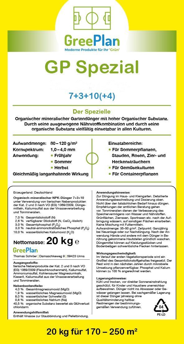 GreenPlan Gartendünger Spezial UniversalGartendünger 20kg NPKDünger 7