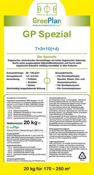 GreenPlan Gartendünger Spezial Universal-Gartendünger 20kg NPK-Dünger 7+3+10