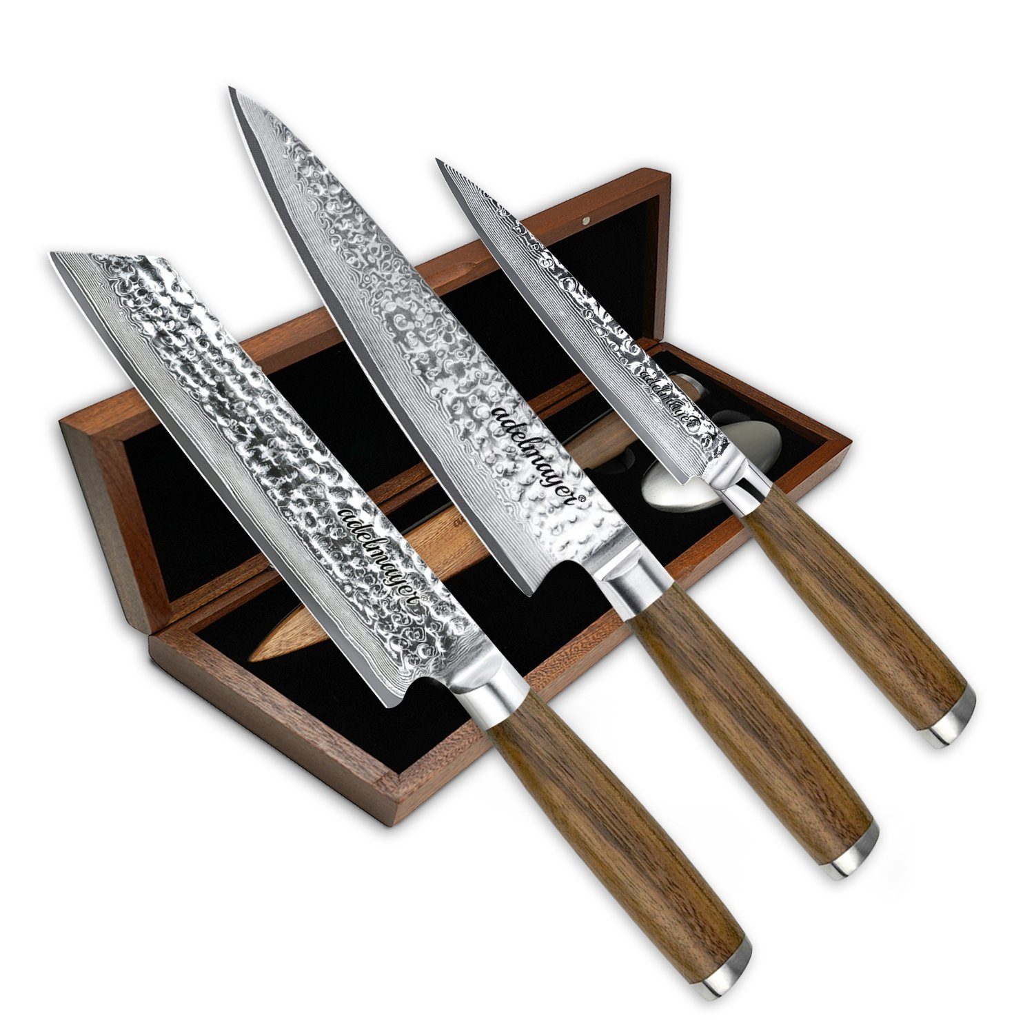 adelmayer Messer-Set adelmayer® Damastmesser Set OSAKA (SparSet, 3-tlg., Kiritsukemesser21,20cm, Chefmesser20cm, Allzweckmesser), Jedes adelmayer Messer wird von Hand kontrolliert