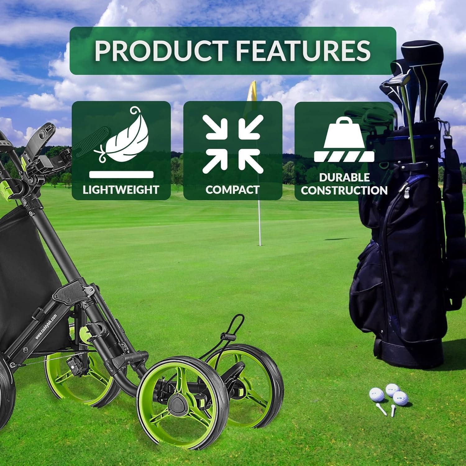 CaddyTek Golftrolley + Golfbag Explorer V8 Superlite Golfwagen 4 Räder 2019 - Black Lime