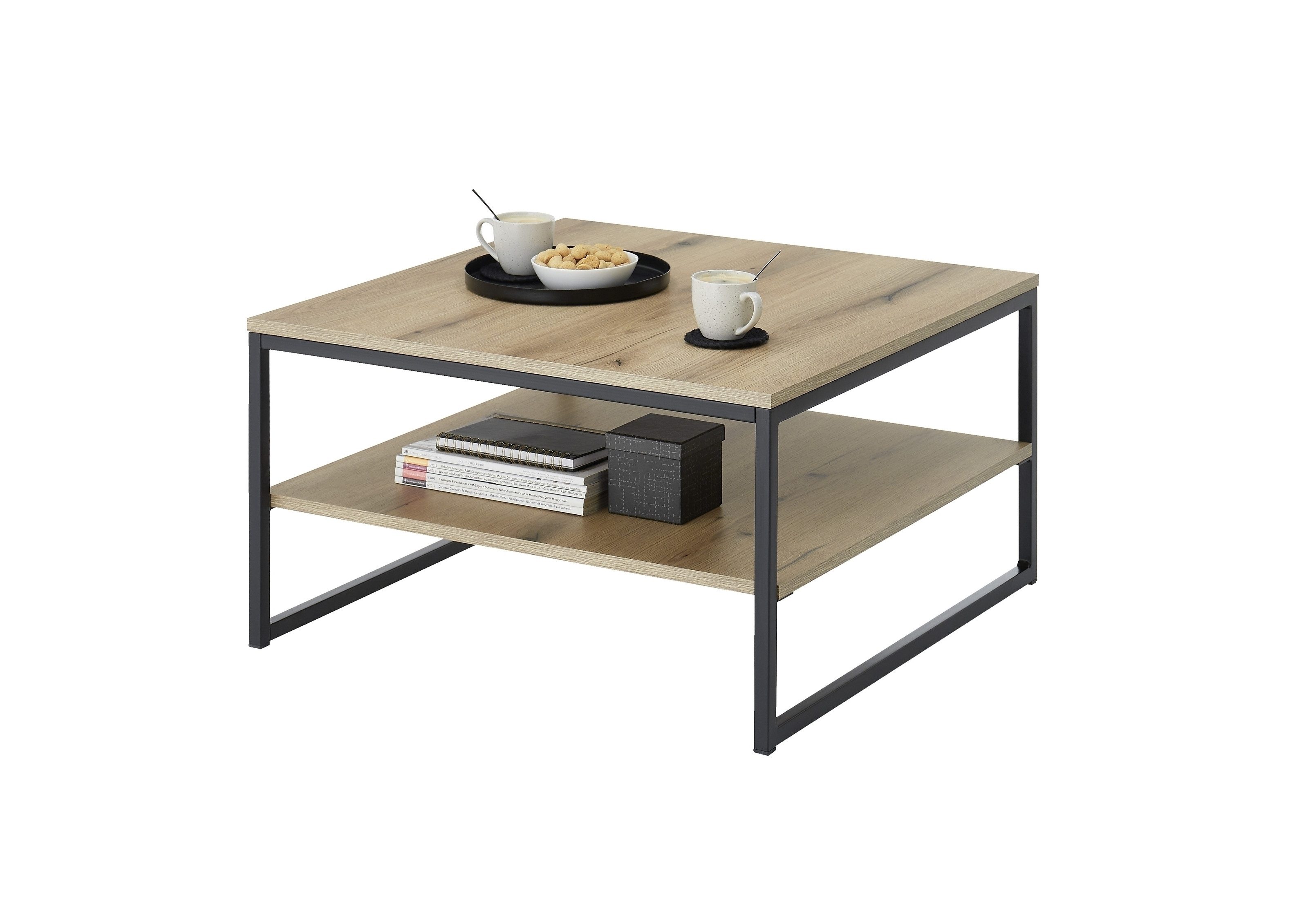 PREISBRECHER Couchtisch Cube, in Evoke Eiche Dekor, schwarz - 75x40x75cm (BxHxT)