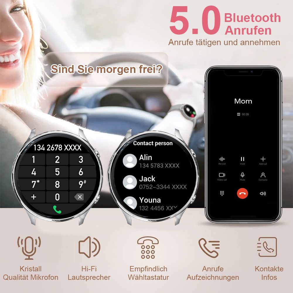 ANYSUN Fitness Tracker Uhr für Damen Herren mit Telefonfunktion Smartwatch (3,53 cm/1,39 Zoll) HD Voll Touchscreen Fitness Tracker mit 120 Sport SpO2 Pulsuhr, Schlafmonitor Menstruationszyklus, Armbanduhr für iOS Android