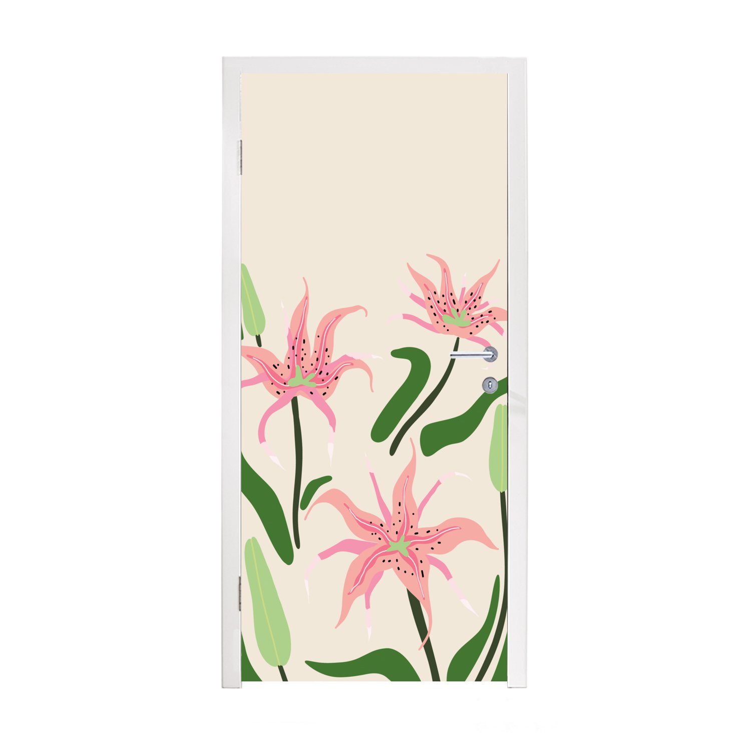 MuchoWow Türtapete Blume - Tür, 75x205 Blätter, cm St), Matt, Türaufkleber, (1 bedruckt, Rosa - Fototapete für