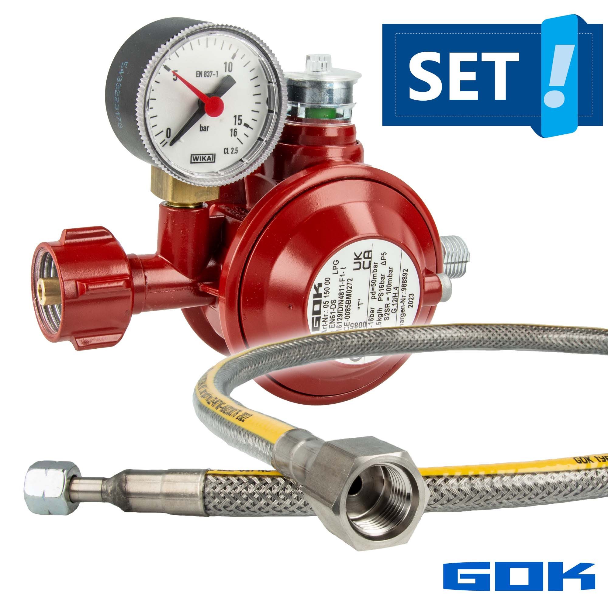 GOK Druckregler Herdanschluss-Set PRO mit Niederdruckregler Typ EN61-DS, 50mbar