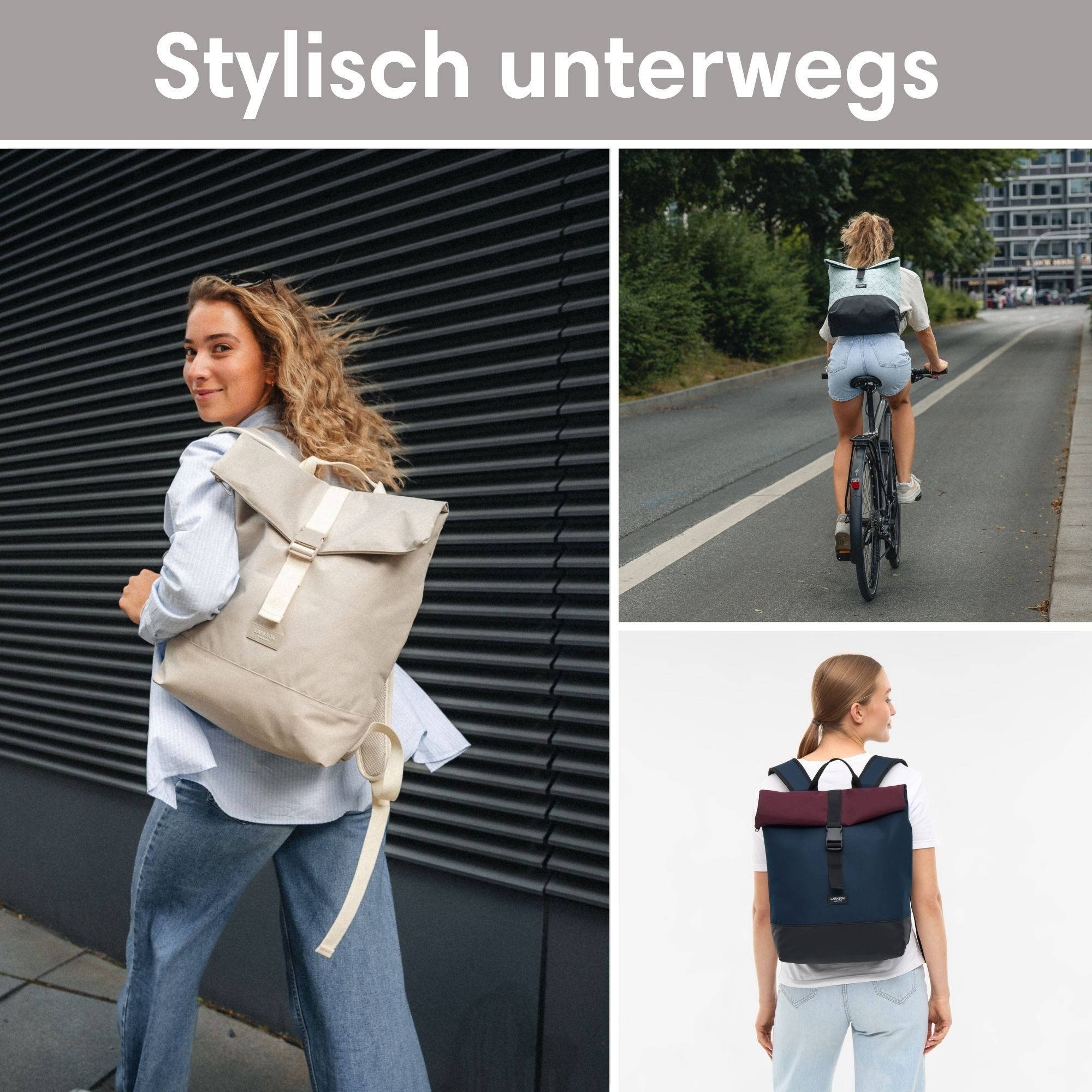 LARKSON Cityrucksack TAMMO, Rolltop Damen Herren, Laptop Fach (1-tlg), Flexible Größe, Wasserabweisend