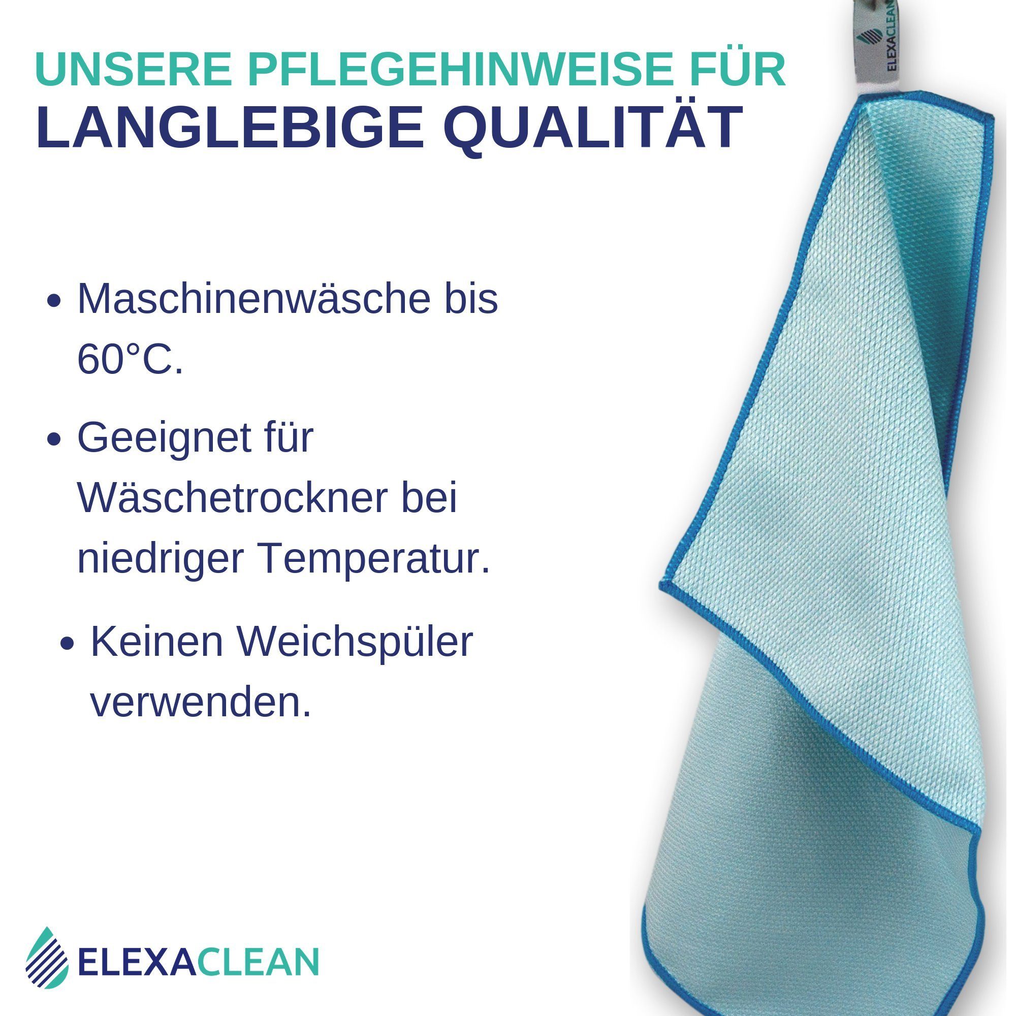 ELEXACLEAN Fenstertuch streifenfrei Scheibentuch Mikrofasertuch (Mikrofaser, Set, 4-tlg., 60x40cm & 40x30cm, grün/blau, streifenfrei ohne Chemie nur mit Wasser)