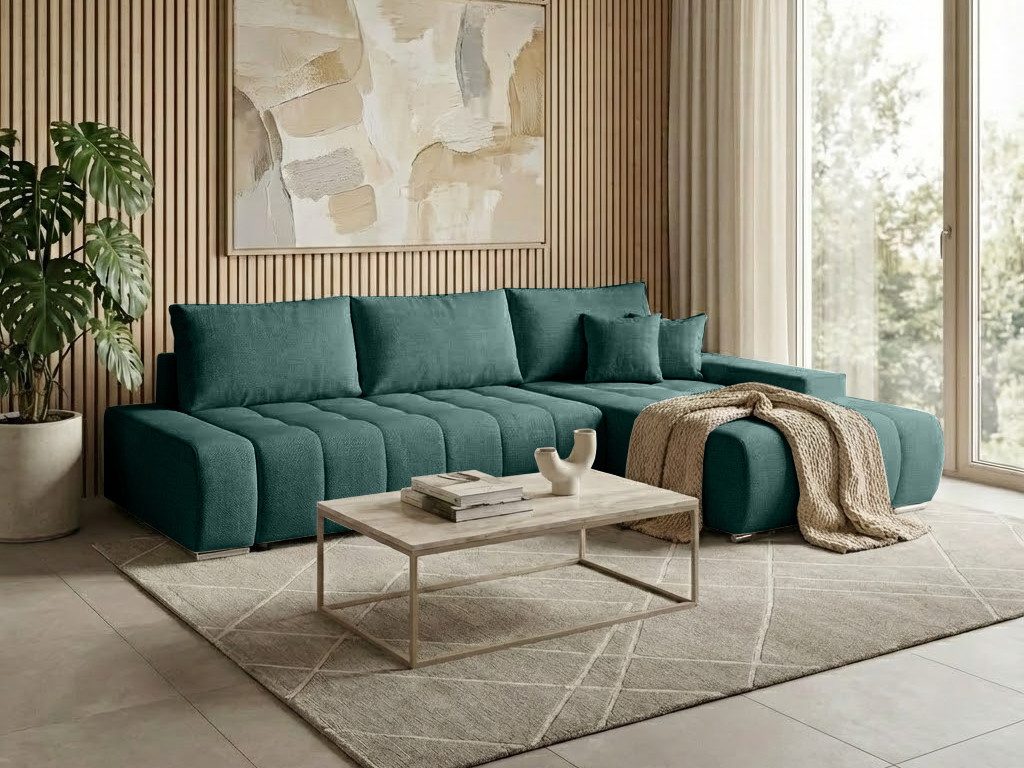 Beautysofa Ecksofa mit Schlaffunktion & Bettkasten DRACO L, BARREL-Stoff in modernen Farben, Liegefläche: 140x215 cm