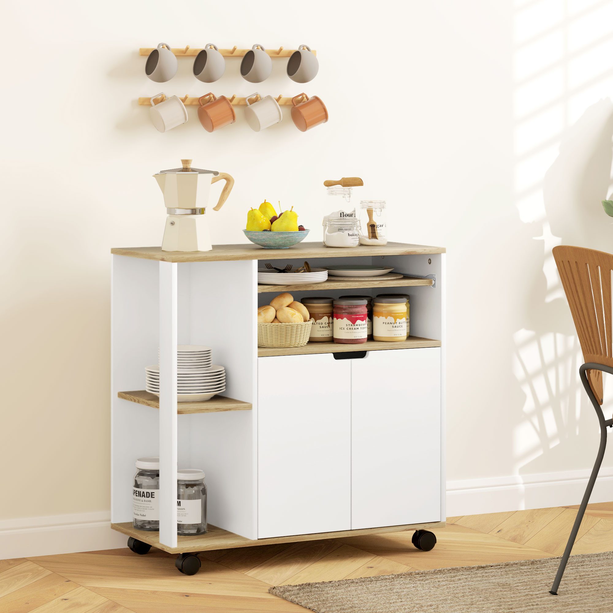 HOMCOM Küchenwagen Servierwagen Küchenregal mit Rollen, Griff, (Set, 1 St., 1), für Küche Bad Büro Wohnzimmer Weiß