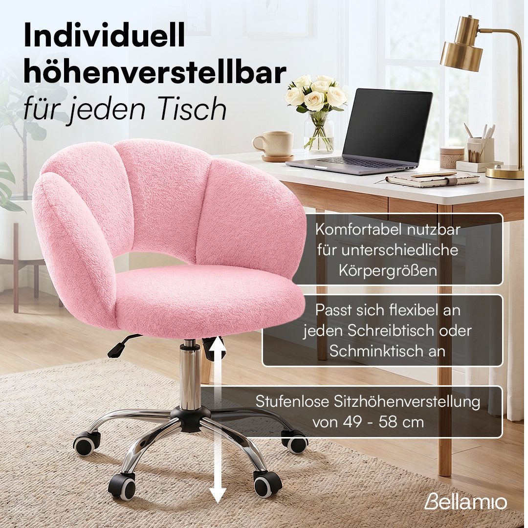 Bellamio Drehstuhl Meli Wolkenstuhl (rosa, Bürostuhl höhenverstellbar & drehbar), bis 140 kg, Schmink- & Schreibtischstuhl mit verstellbarer Rückenlehne – Bild 4 von 5