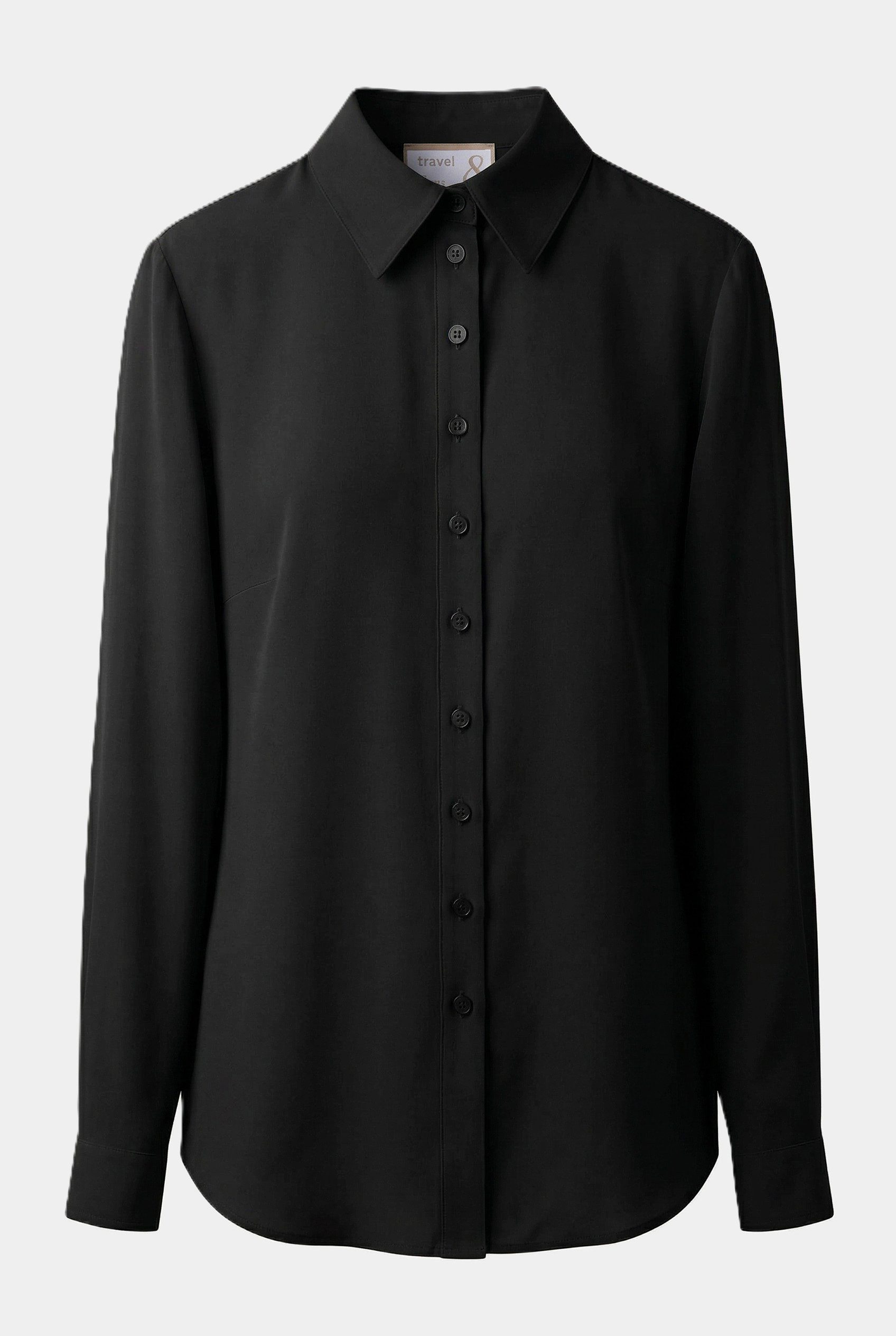 Blusenshirt Damen Fitted Travel Bluse Black - Knitterarm & Formstabil