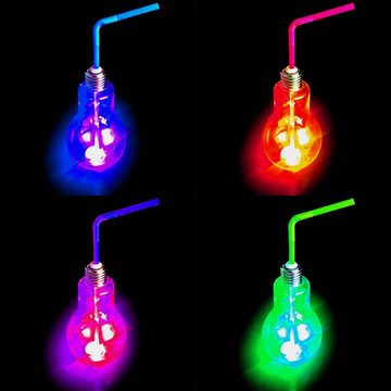 HAC24 Cocktailglas 8er Set LED RGB Trinkglas Glühbirne Partyglas Party Cocktail Glas Longdrinkgläser Blinkend, Kunststoff, Beleuchtet, 400 ml, mit Deckel und Strohhalm