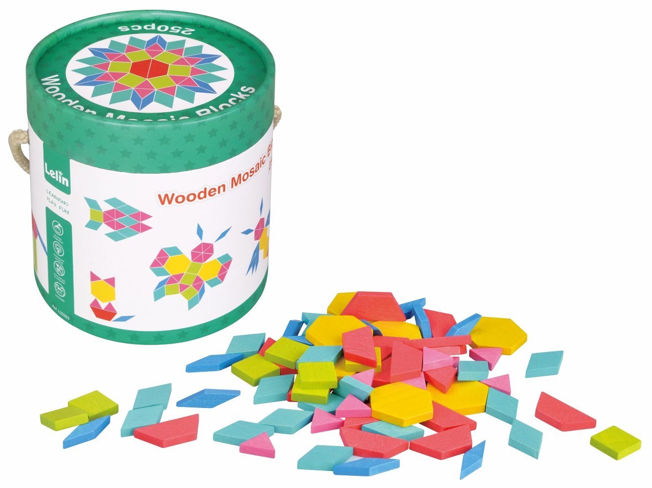 Lelin 10263 Holzspielzeug - 250 bunte Holzbausteine Mosaik Spielbausteine, Mosaikbausteine