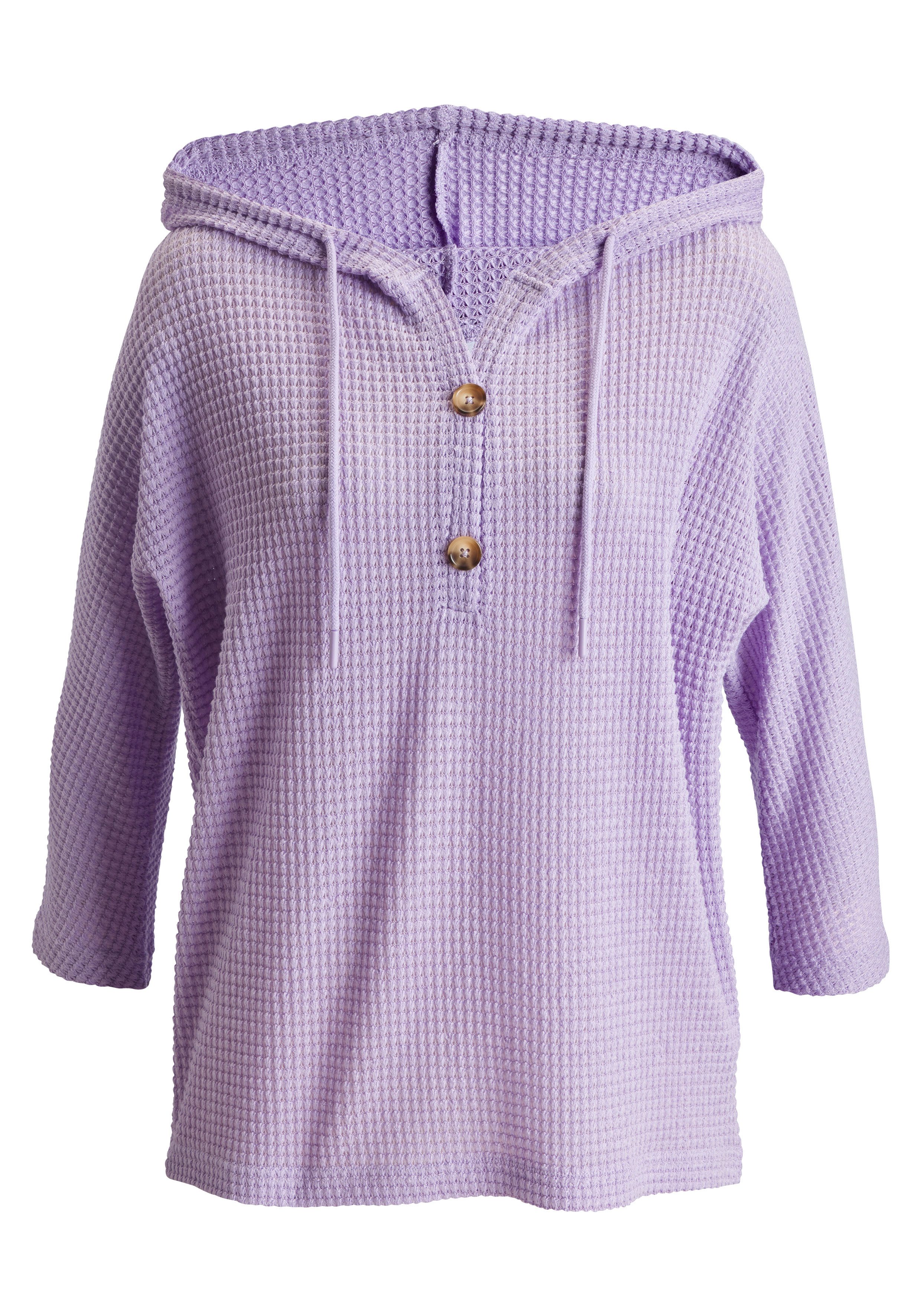 LASCANA Kapuzenshirt aus Waffelstrick mit Knopfleiste – Bild 2 von 5