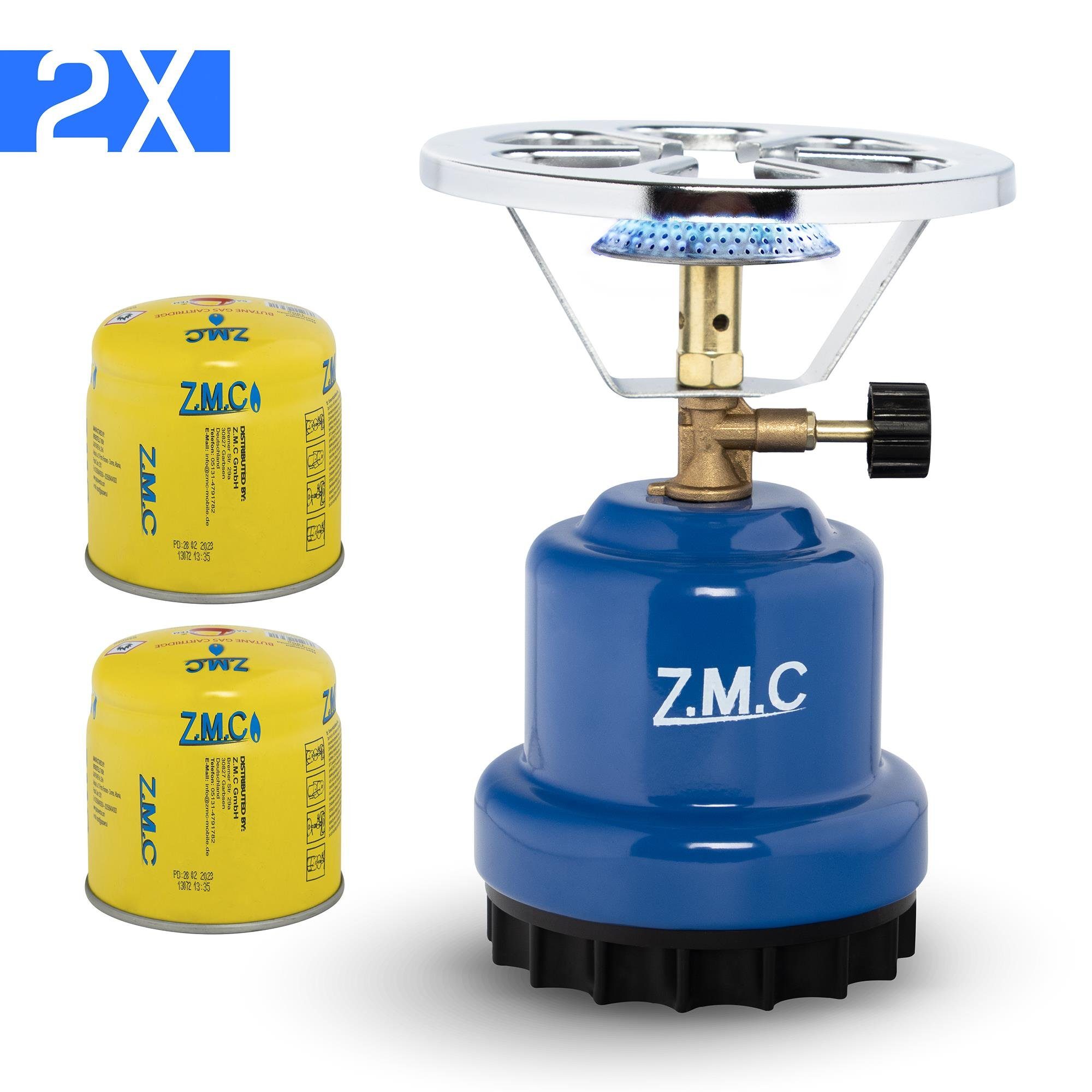 ZMC Gaskocher Campingkocher Gaskocher Shisha Kohleanzünder + 2x Gaskartuschen 190g, (Maximale Temperatur: 1100W / Gewicht: 520g / Butangas), Butangasbrenner Kartuschenkocher Kochfeld für Festivals, Wanderungen