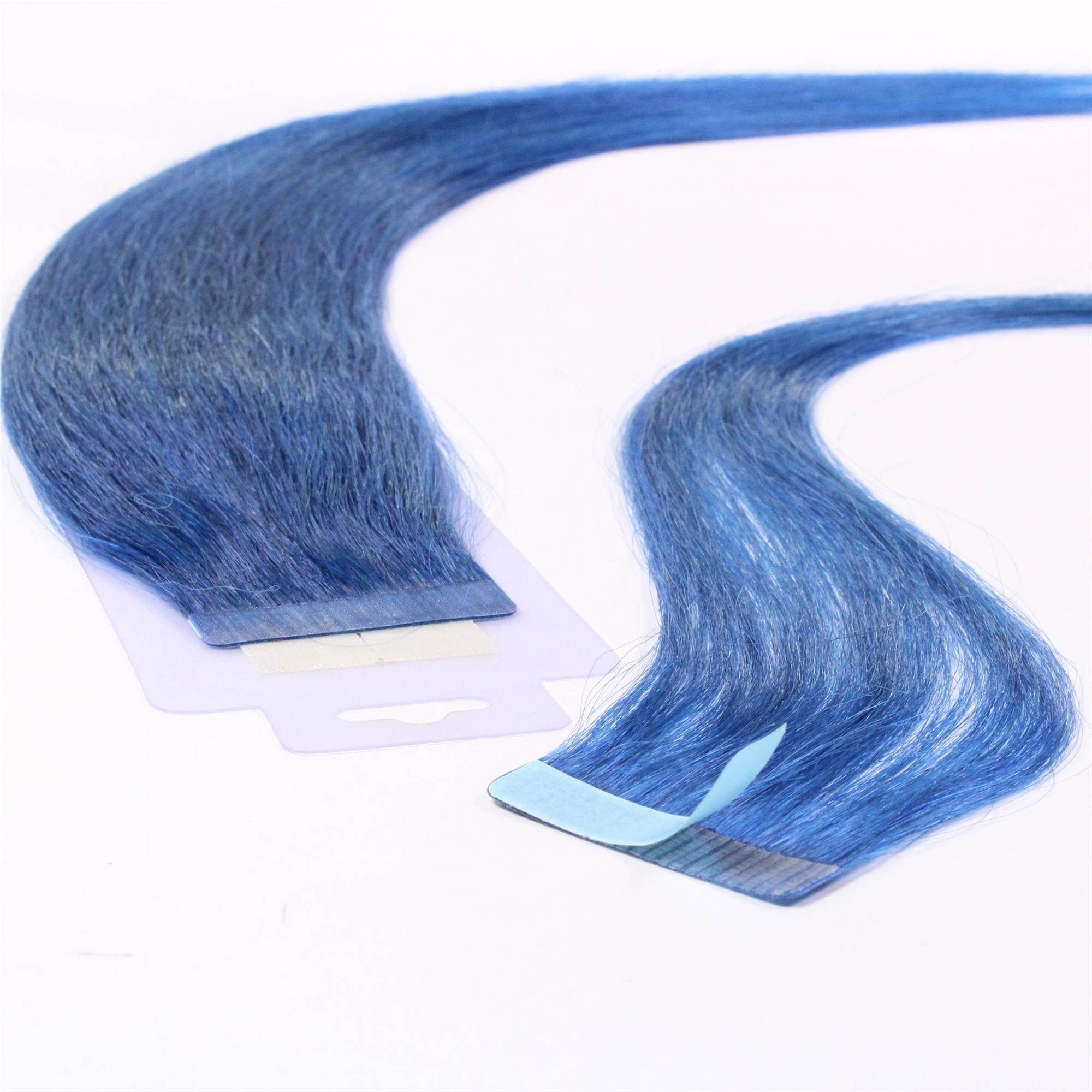 hair2heart glatt #Blau Extensions 50cm Echthaar-Extension Tape