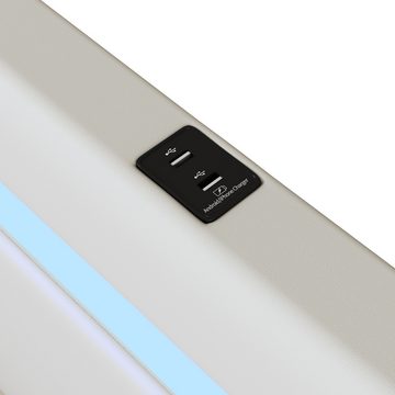 MODFU Polsterbett Kinderbett mit LED-Lichtleiste, Bluetooth-Player und USB-Aufladung (Kunstleder-Aufbewahrungsbett, Hochbettkasten, Jugendbett mit Lattenrost, 90x200cm), ohne Matratze