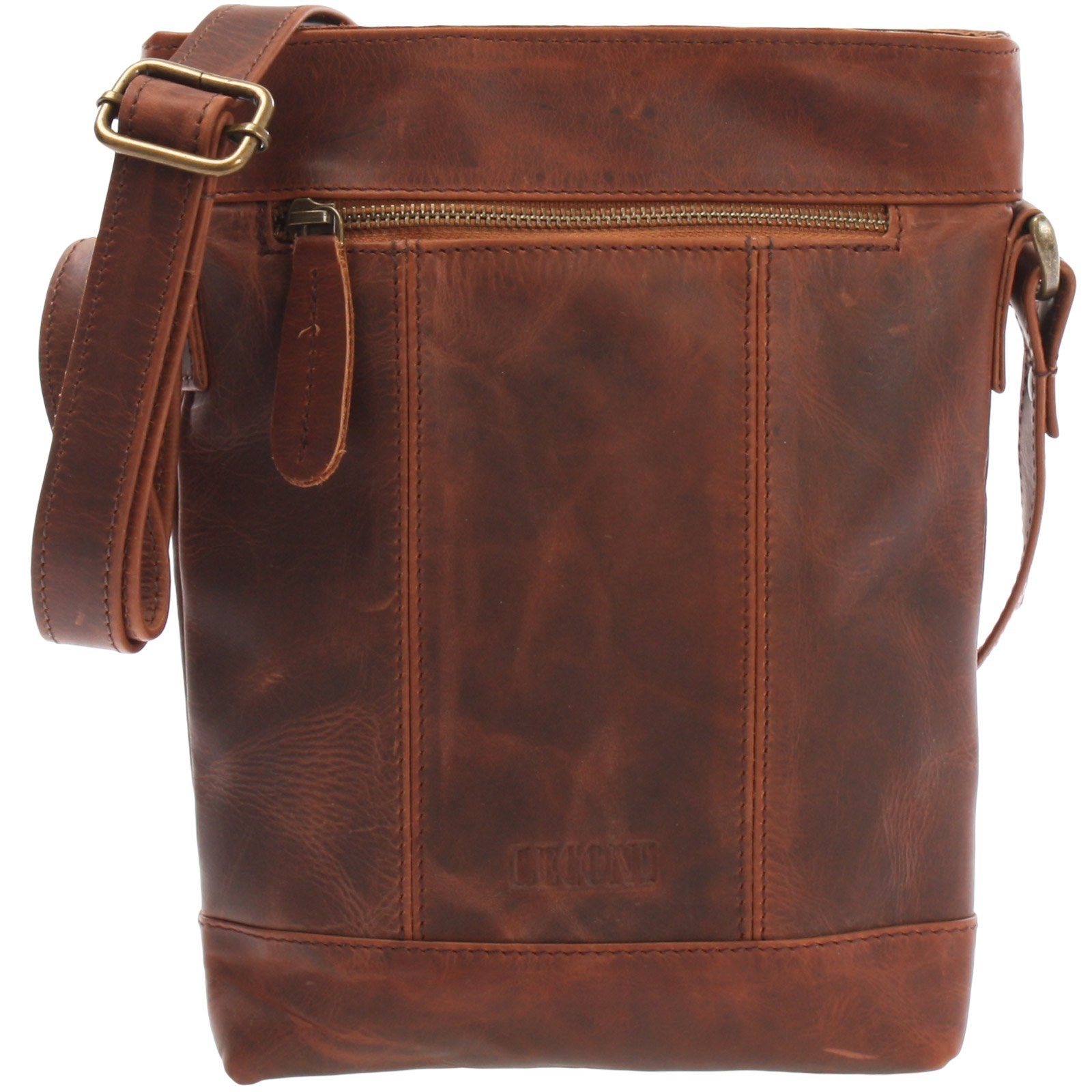 LECONI Umhängetasche kleine Schultertasche Freizeittasche Leder LE3086, kompakte Umhängetasche – verstellbarer Riemen – 21×26×5 cm