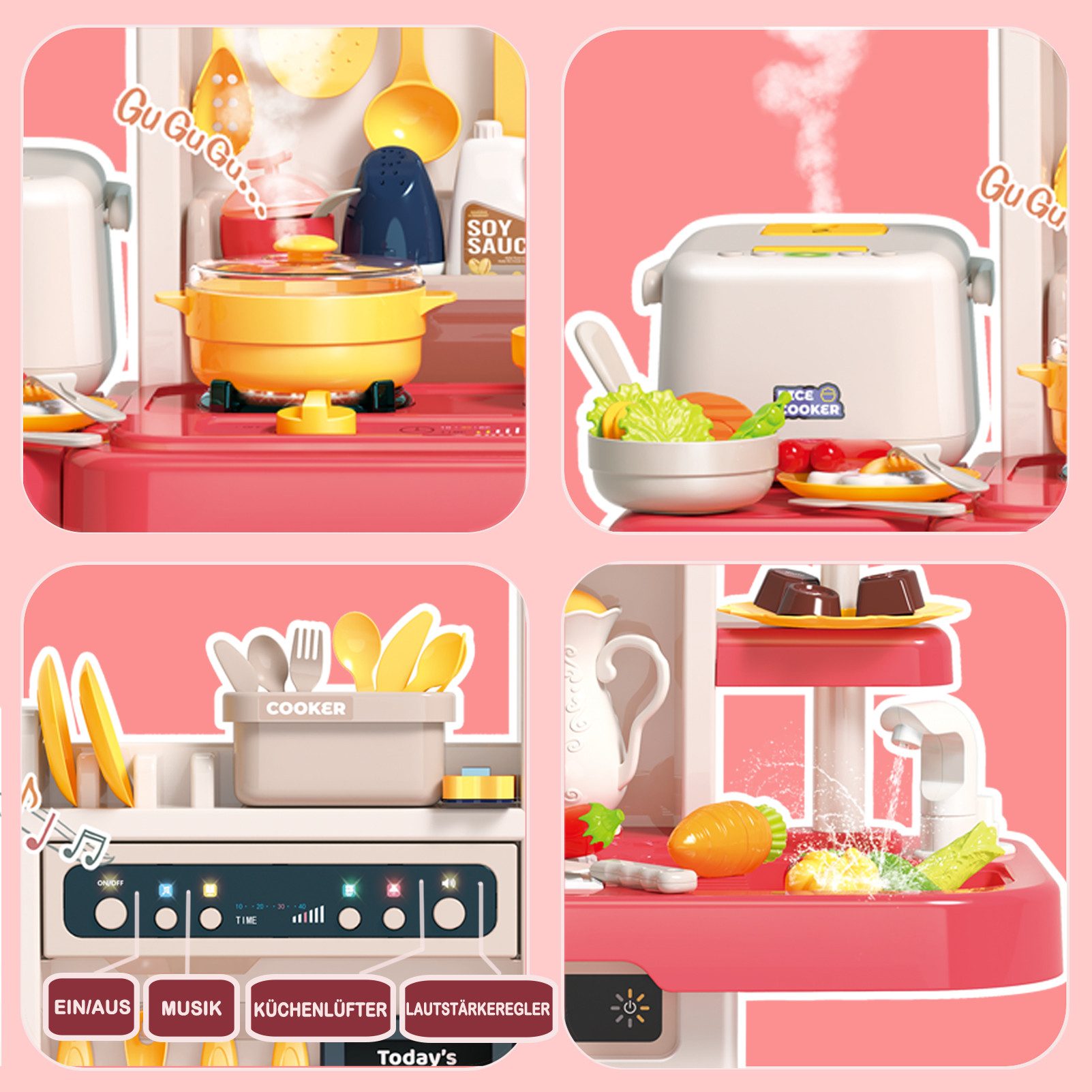 Esun Spielküche Kinderküche mit Küchenzubehör, Licht, Spray, Sound und Wass günstig online kaufen
