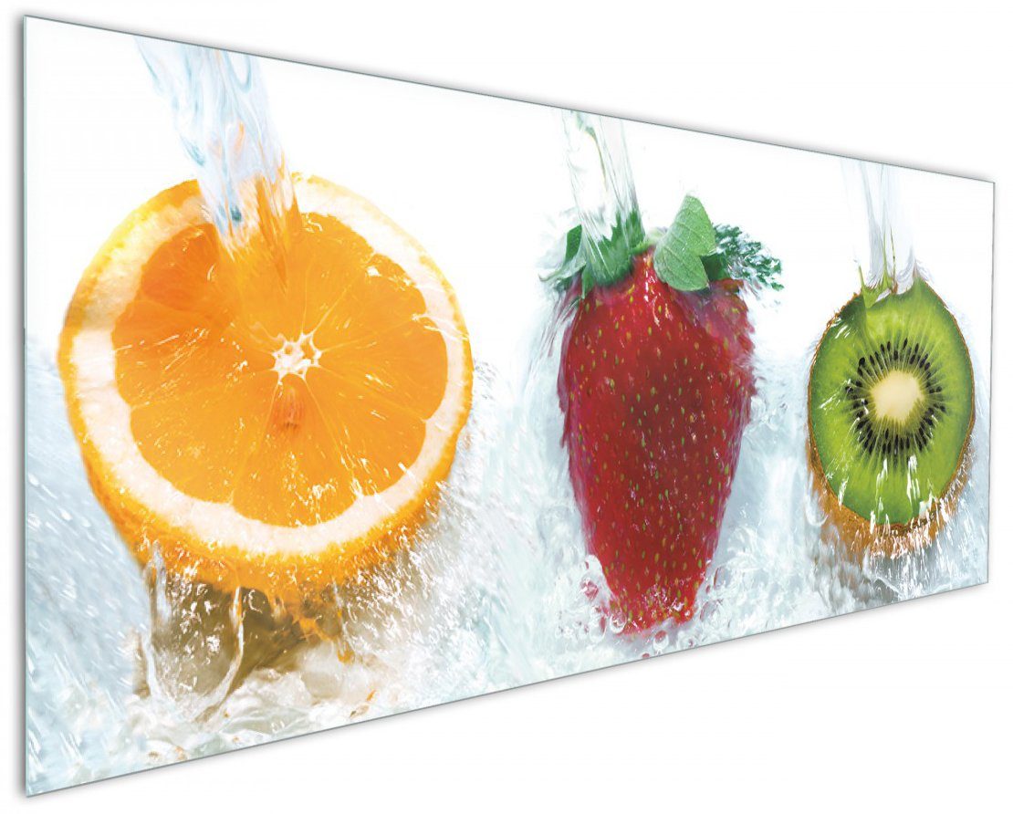 Früchte übergossen (1-tlg) mit Wasser, Frische Wallario Küchenrückwand