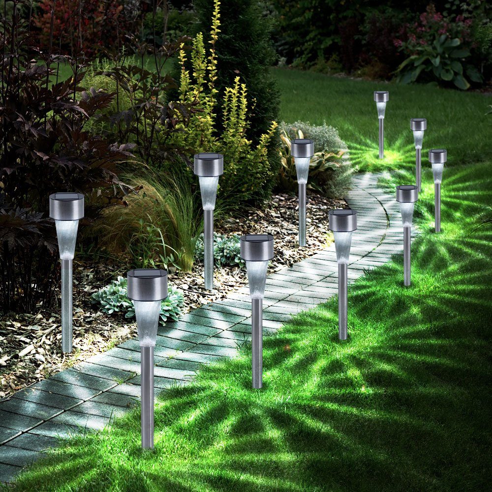 etc-shop LED Außen-Stehlampe, fest verbaut, Solarlampen Solarleuchten Erdspieß Set LED-Leuchtmittel 10er Garten Set Steckleuchte