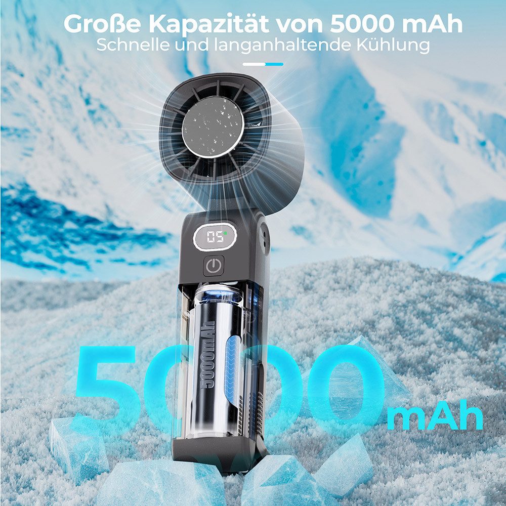 GLIESE Handventilator Tragbarer Turbo Ventilator für Reisen, Büro & Outdoor, mit Halbleiterkühlung, mit 5000mAh Akku,Hand, Tisch, Nackenmodus