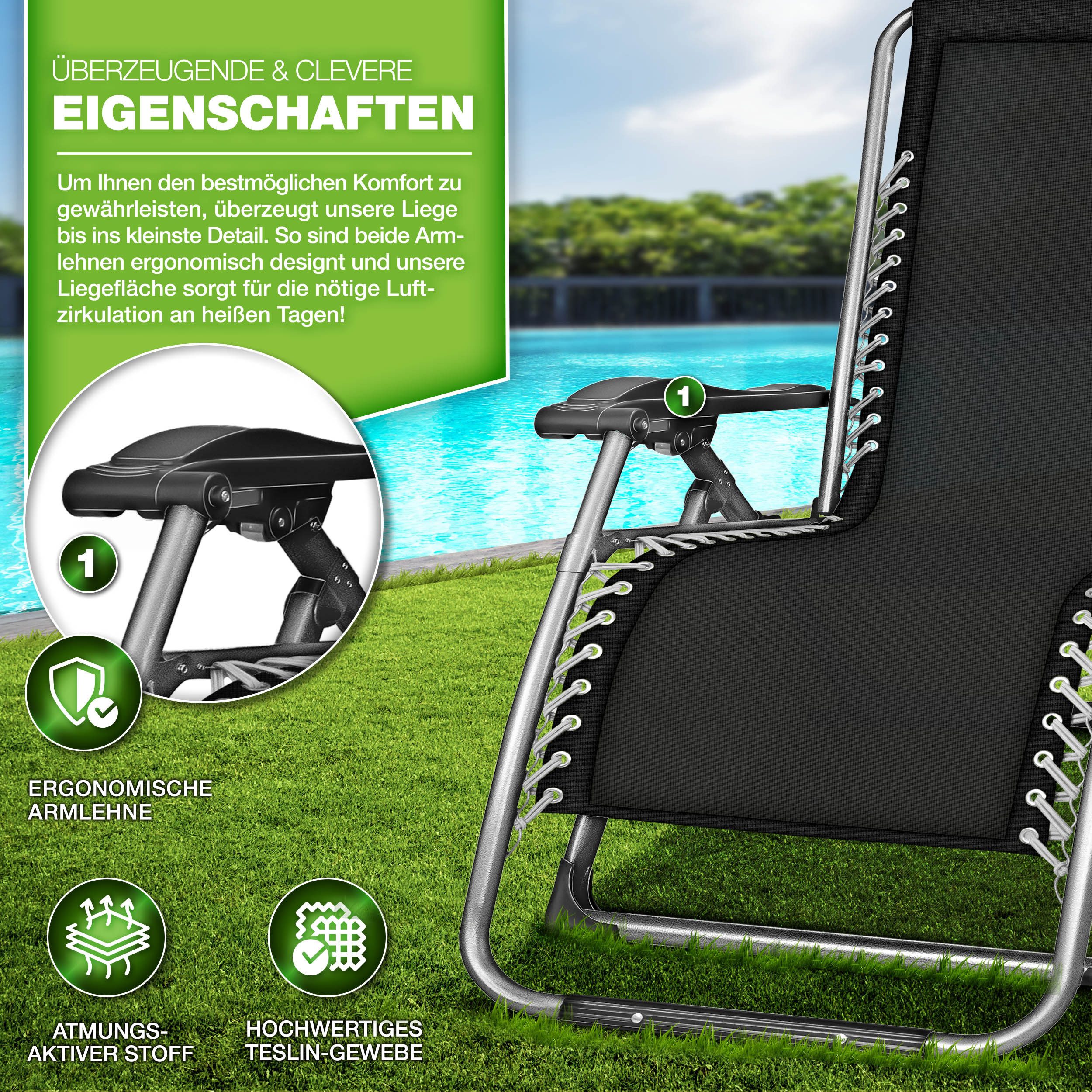 tillvex Gartenliege tillvex® Liegestuhl klappbar bis 200 kg, Sonnenliege wetterfest für, Set – Bild 4 von 5