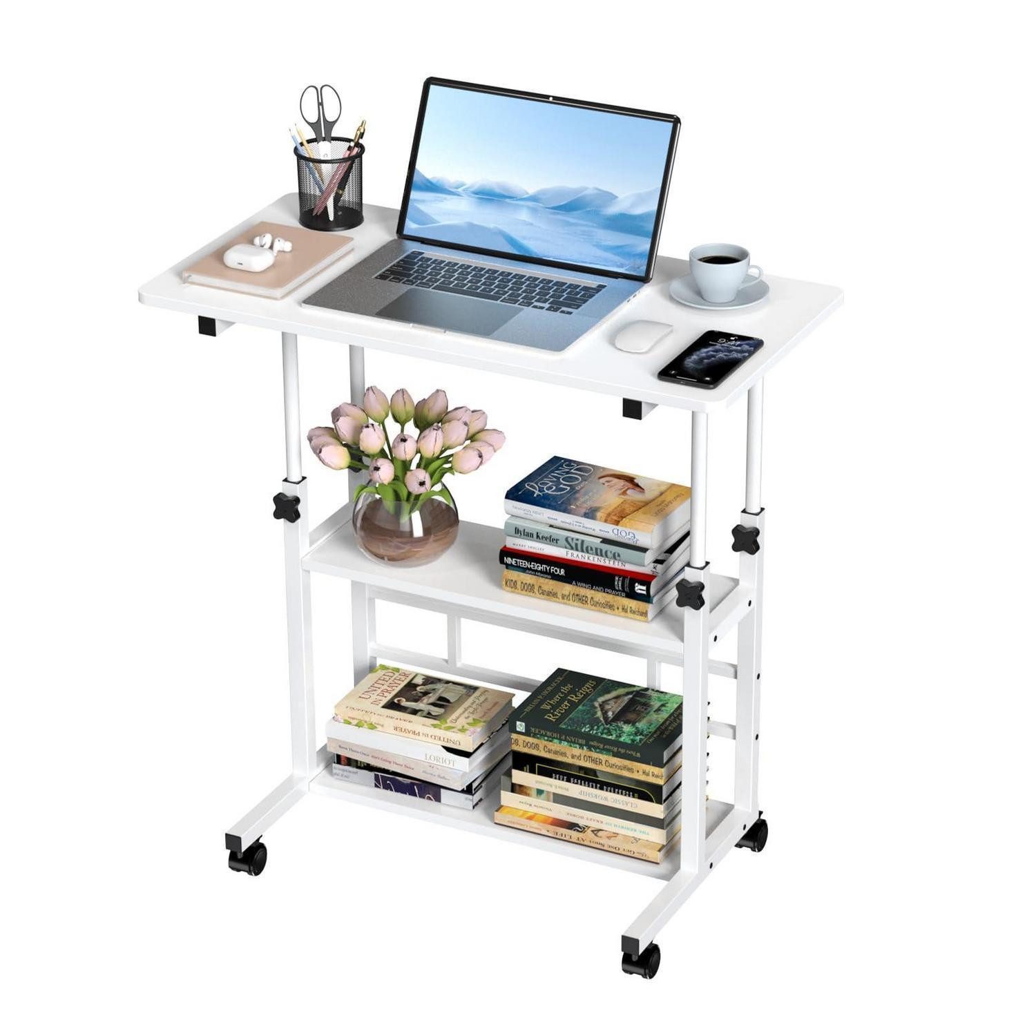 LuxusKollektion Computertisch Computertisch höhenverstellbar mit Rollen 80x40cm weiß (1-St)