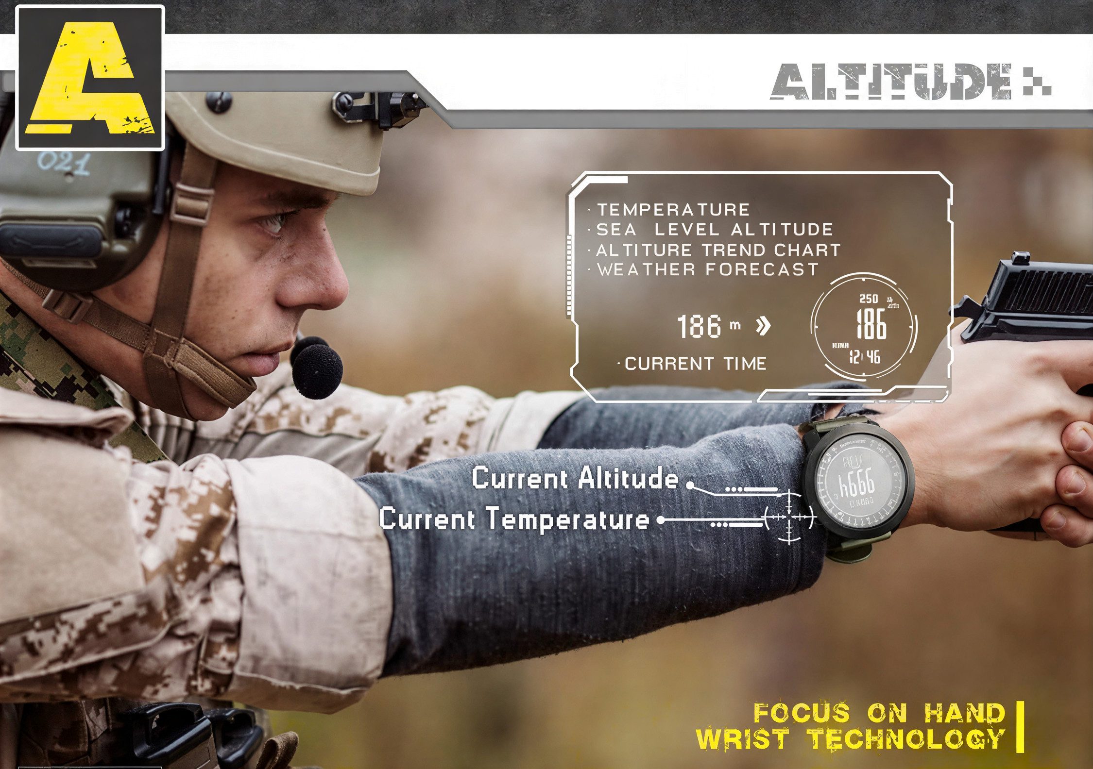 Athlix Digitaluhr APACHE-46 Digitale Sportuhr für Herren Militäruhr Sportuhr, 50m Wasserdicht, Kompass, Barometer, Temperatur