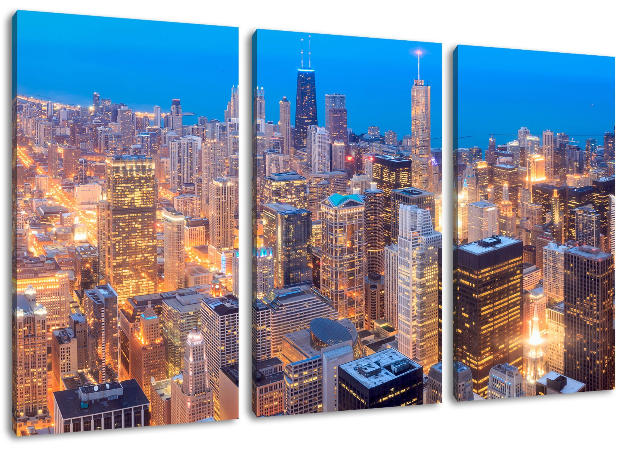 (120x80cm) Zackenaufhänger 3Teiler Luftaufnahme Pixxprint bespannt, Chicago St), (1 Leinwandbild Luftaufnahme Leinwandbild Chicago, fertig inkl.