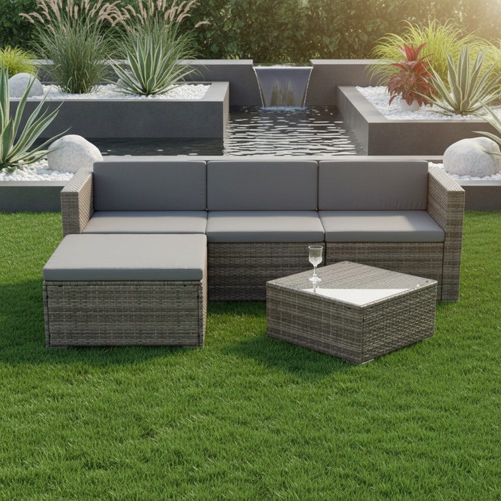 Melko Gartenlounge-Set Gartengarnitur Lounge Polyrattan 5tlg. Sitzgruppe Gartenset, (Set, 5-tlg), Schraub-Ausgleich-Standfüße