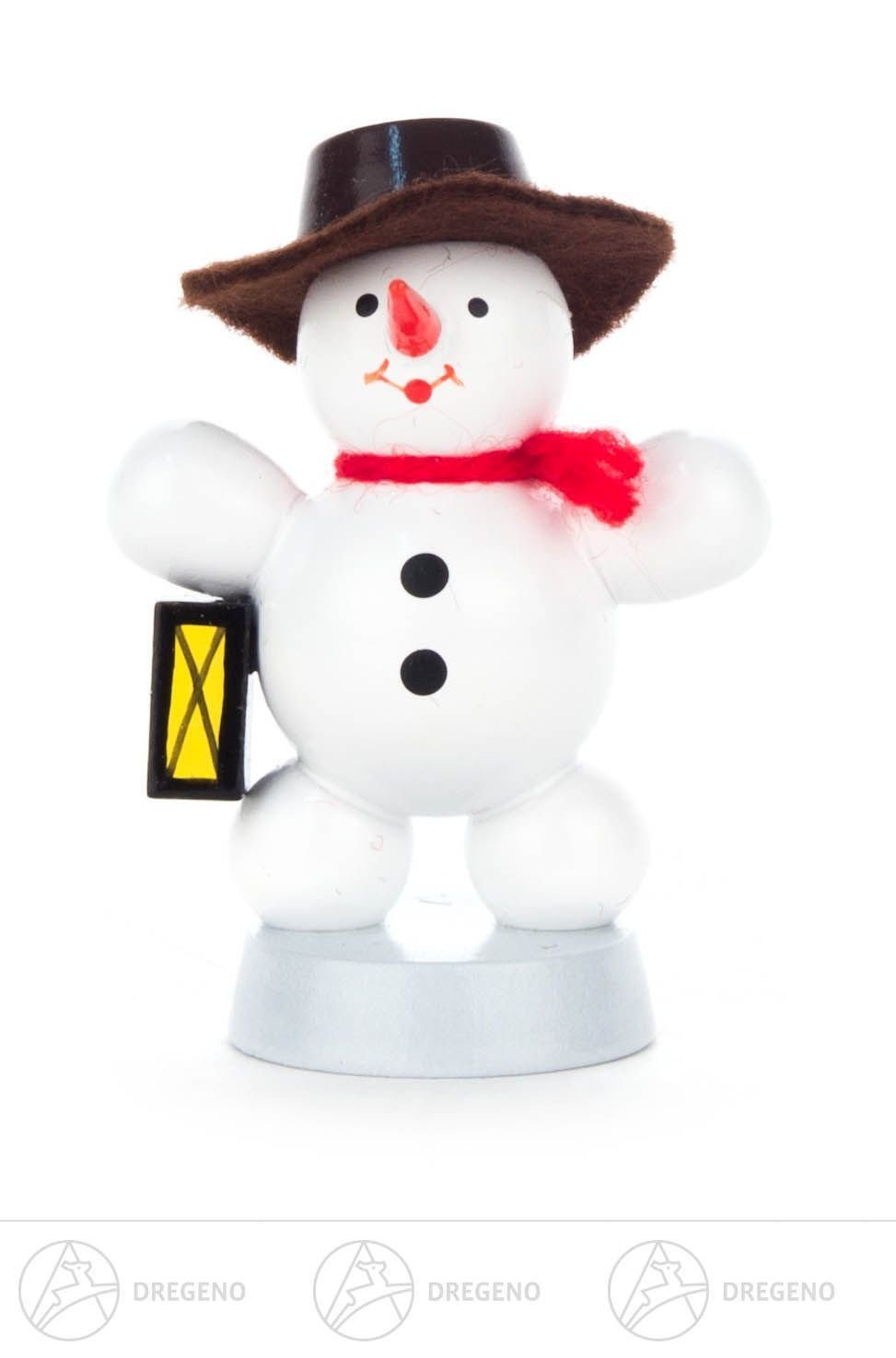 Dregeno Erzgebirge Schneemann Weihnachtliche Miniatur Schneemann mit Laterne Höhe ca 6 cm NEU