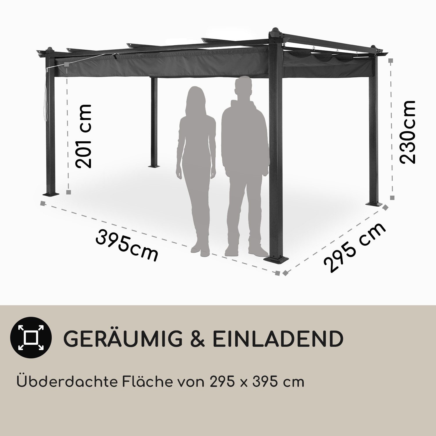 blumfeldt Pavillon Pantheon 3x4 Pergola 3x4 m Aluminium Polyester PU UV 200g/m² grau, (Set), Terrassenüberdachung Grillpavillon Gartenpavillon Sonnenschutz – Bild 5 von 5
